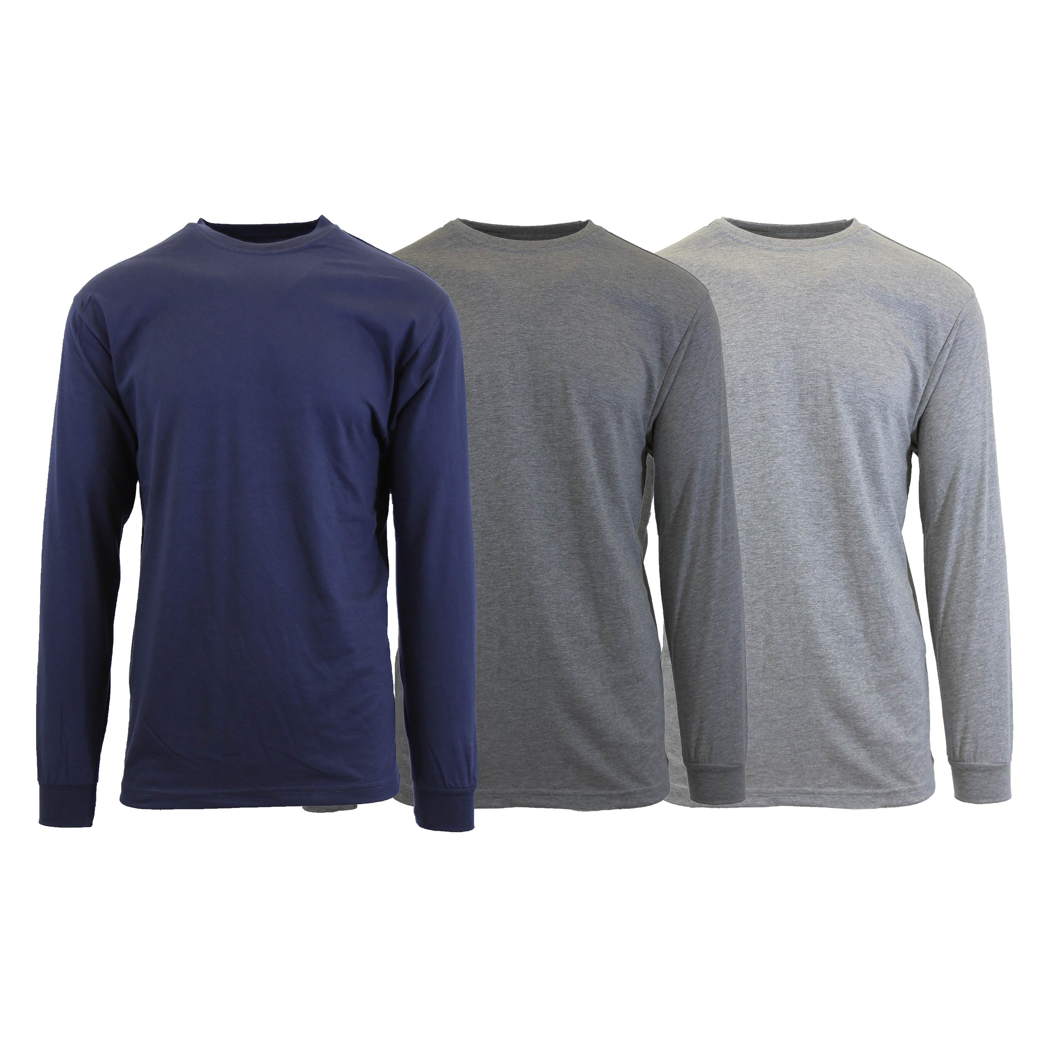 3-Pack: Men's Crew Neck Long Sleeve Classic Tee Men's Clothing Navy/Charcoal/Heather Gray S - DailySale