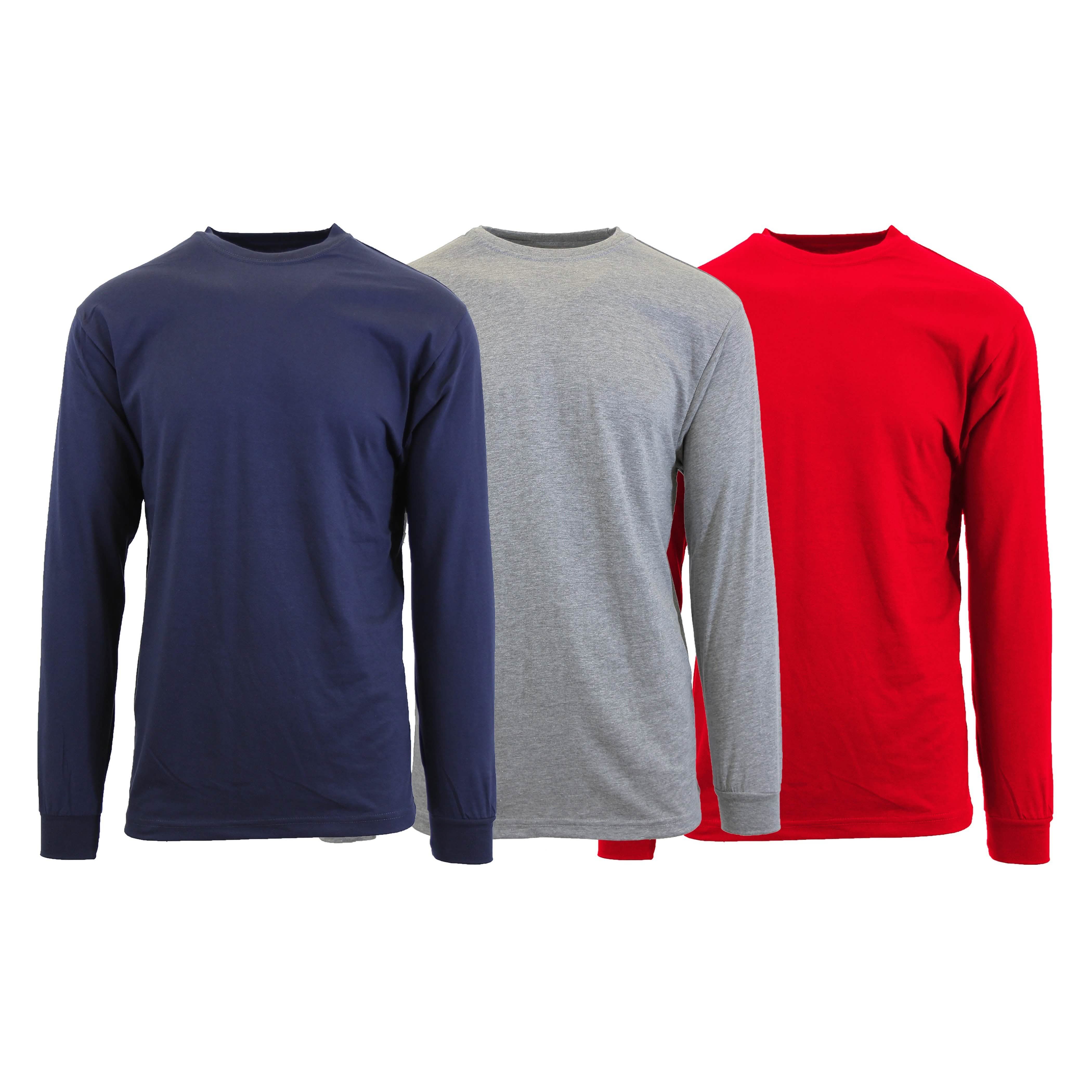 3-Pack: Men's Crew Neck Long Sleeve Classic Tee Men's Clothing Navy/Heather Gray/Red S - DailySale