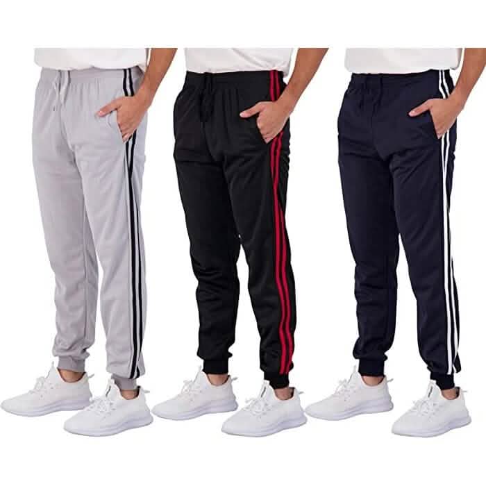 3-Pack: Men's Fleece Active Tricot Joggers with Pockets Men's Bottoms Double Stripe M - DailySale