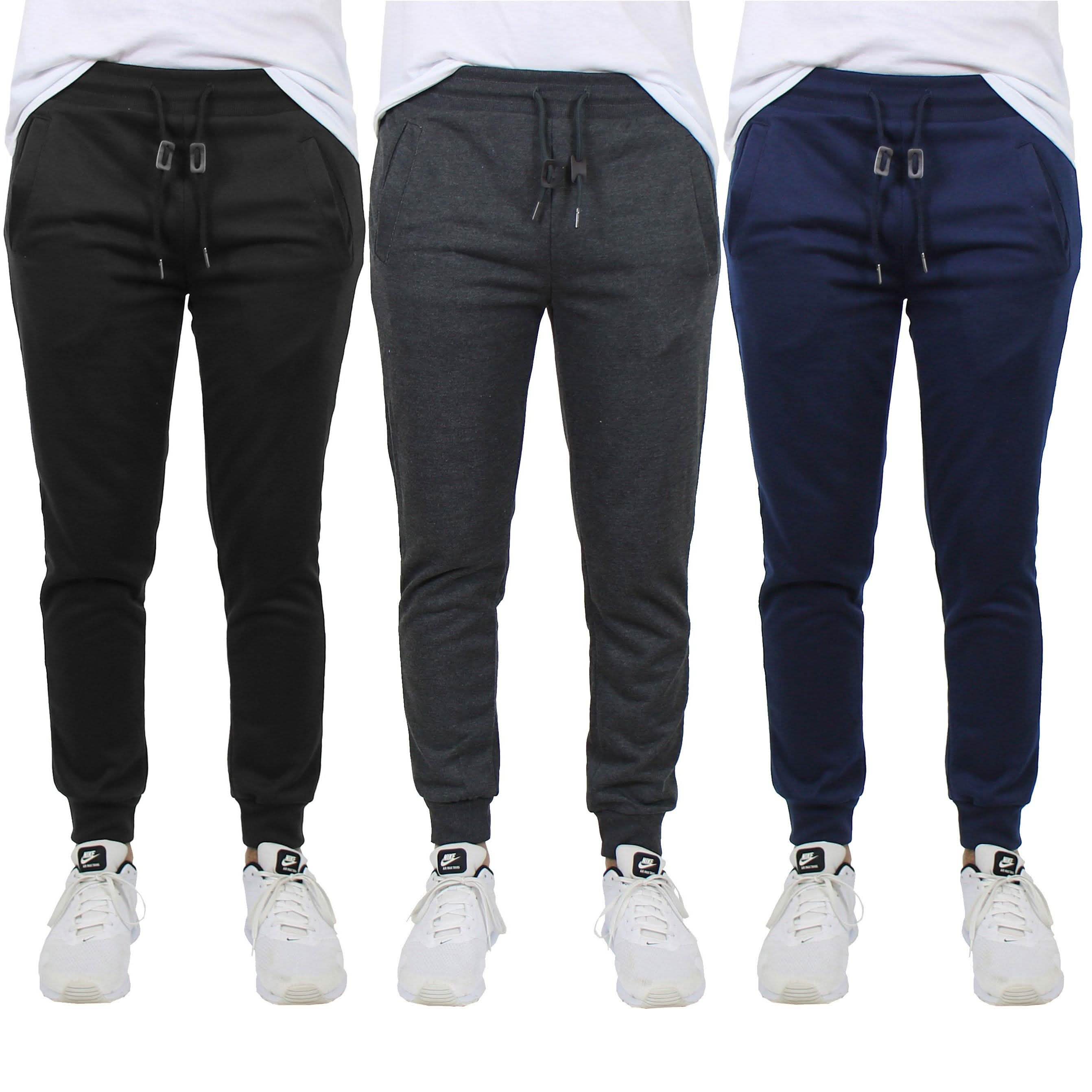 3-Pack: Men's French Terry Slim-Fit Jogger Men's Clothing Black/Charcoal/Navy S - DailySale