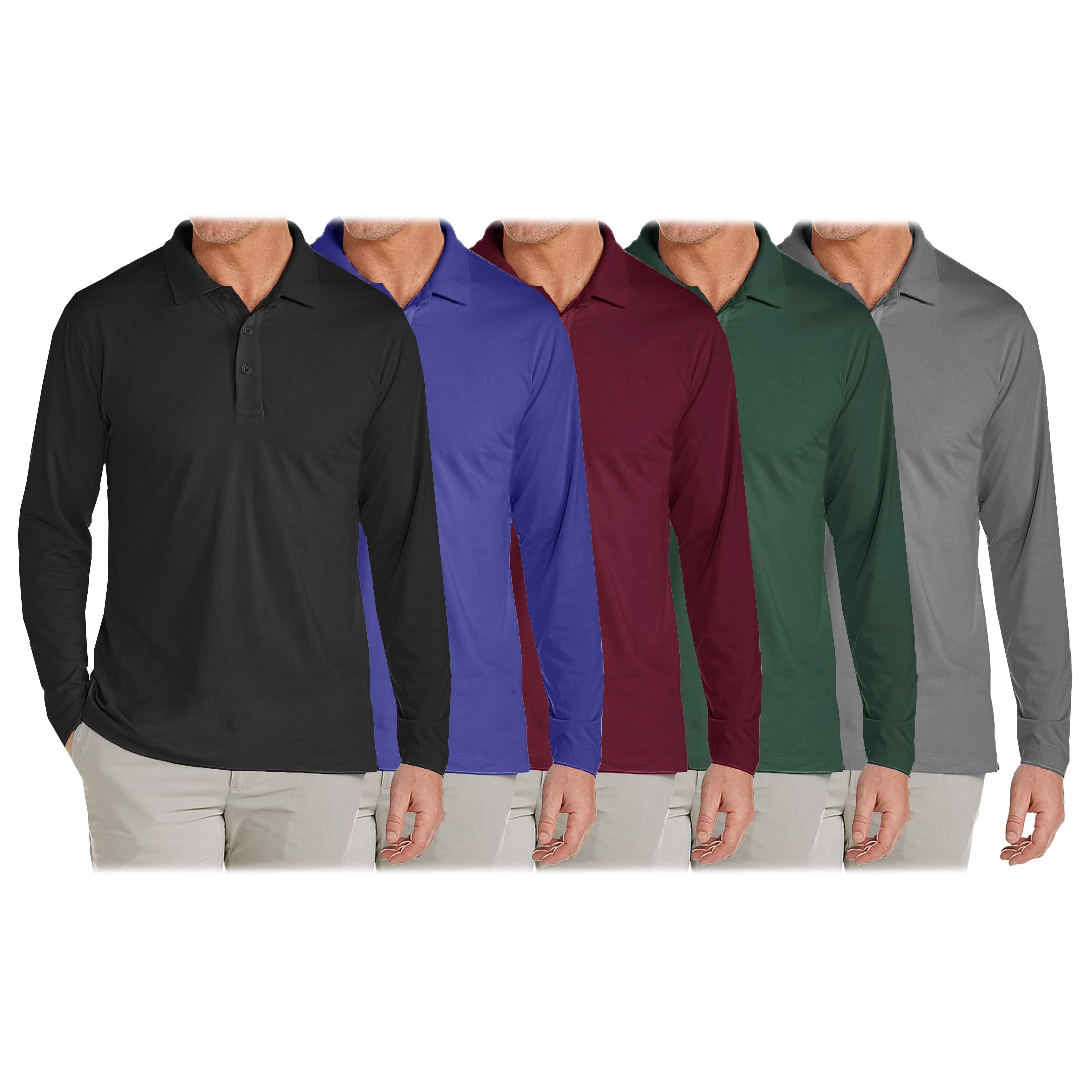 3-Pack: Men's Long Sleeve Pique Polo Shirts Men's Clothing - DailySale