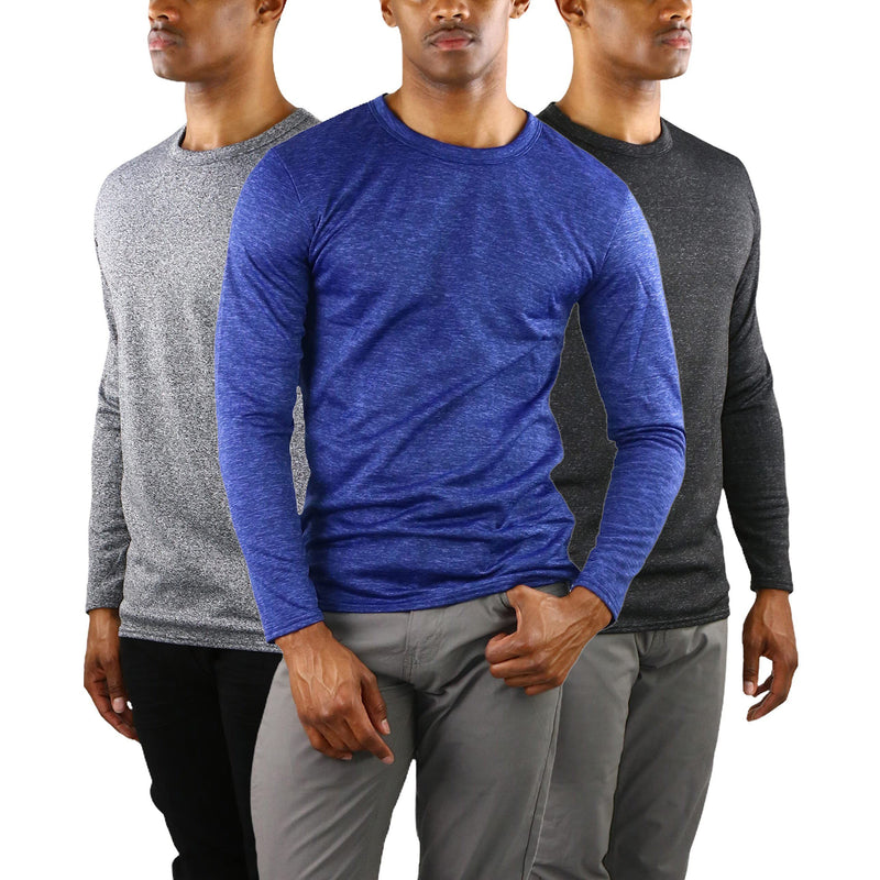 3-Pack: Men's Premium Fleece Lined Microfiber Thermal Long Sleeve Crewneck Shirt Top Men's Tops Marled Black/Marled Navy/Marled Gray S - DailySale