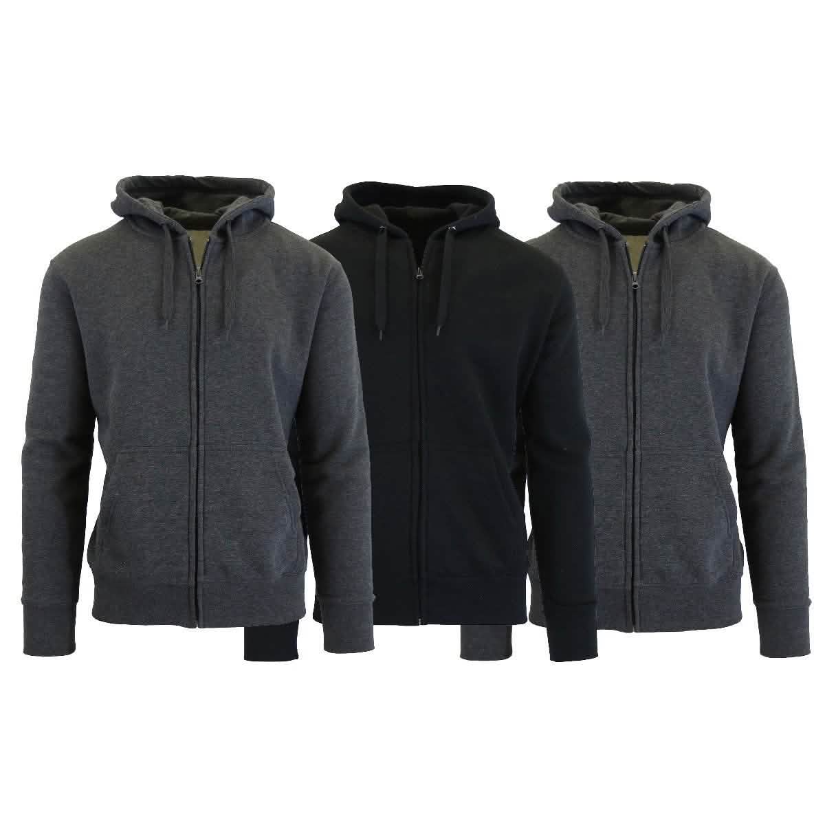 3-Pack Men's Slim-Fit Fleece-Lined Zip Hoodie Men's Apparel M Charcoal/Charcoal/Black - DailySale