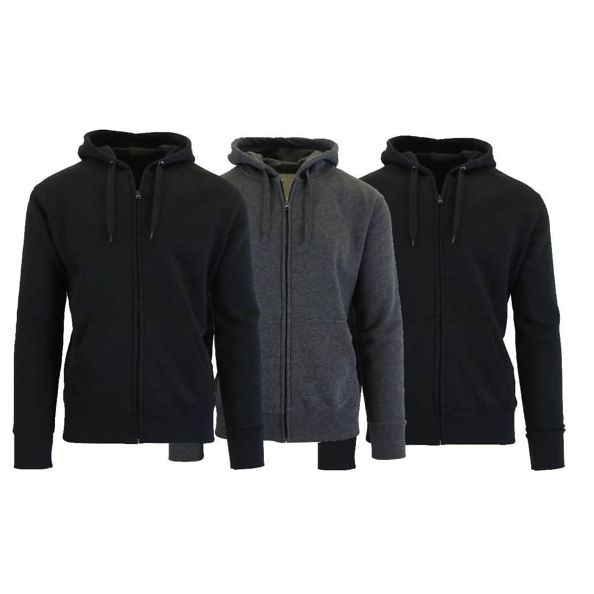 3-Pack Men's Slim-Fit Fleece-Lined Zip Hoodie Men's Apparel S Black/Black/Charcoal - DailySale