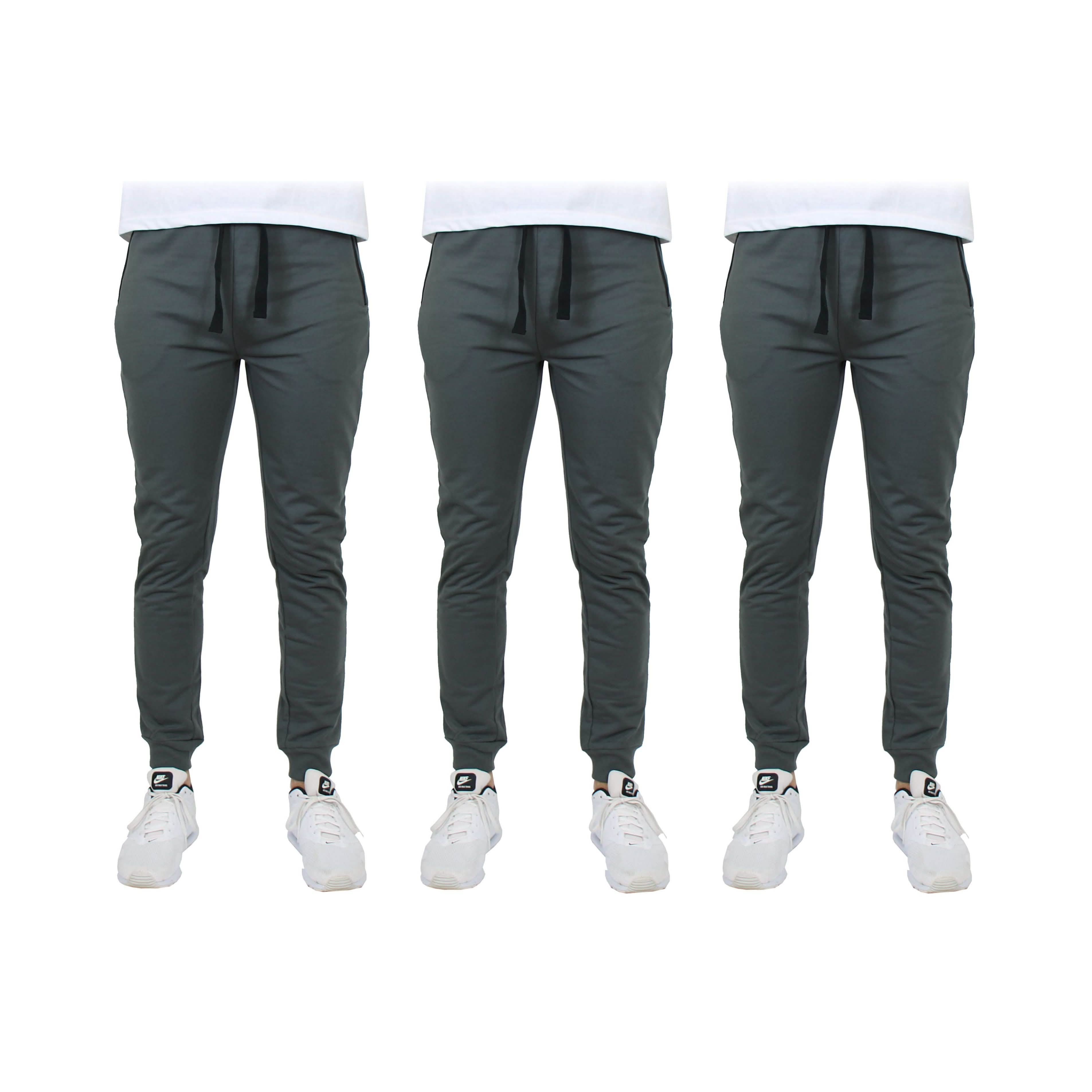 3-Pack: Men's Slim Fitting French Terry Jogger Lounge Pants with Zipper Pockets Men's Clothing Charcoal S - DailySale