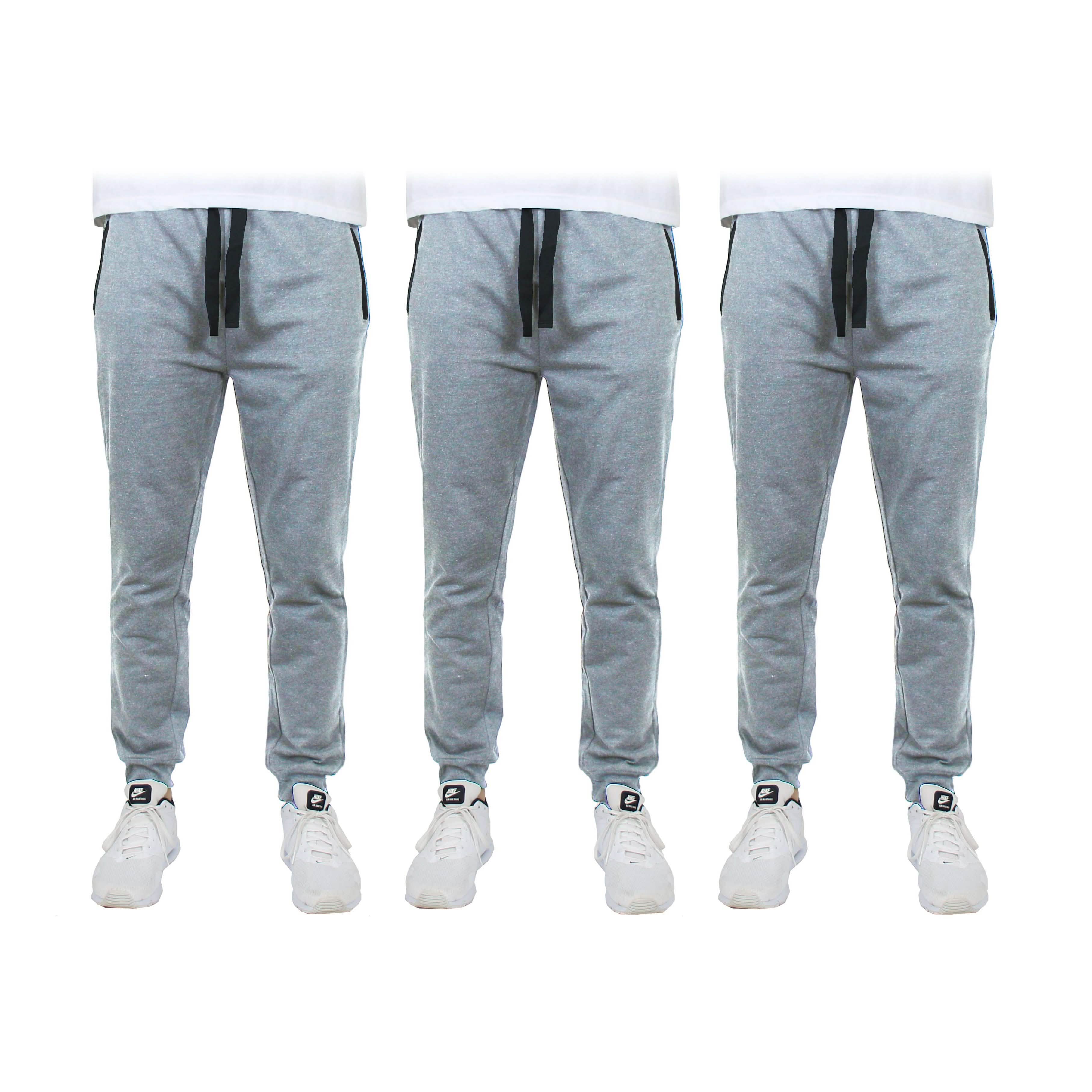 3-Pack: Men's Slim Fitting French Terry Jogger Lounge Pants with Zipper Pockets Men's Clothing Heather Gray S - DailySale