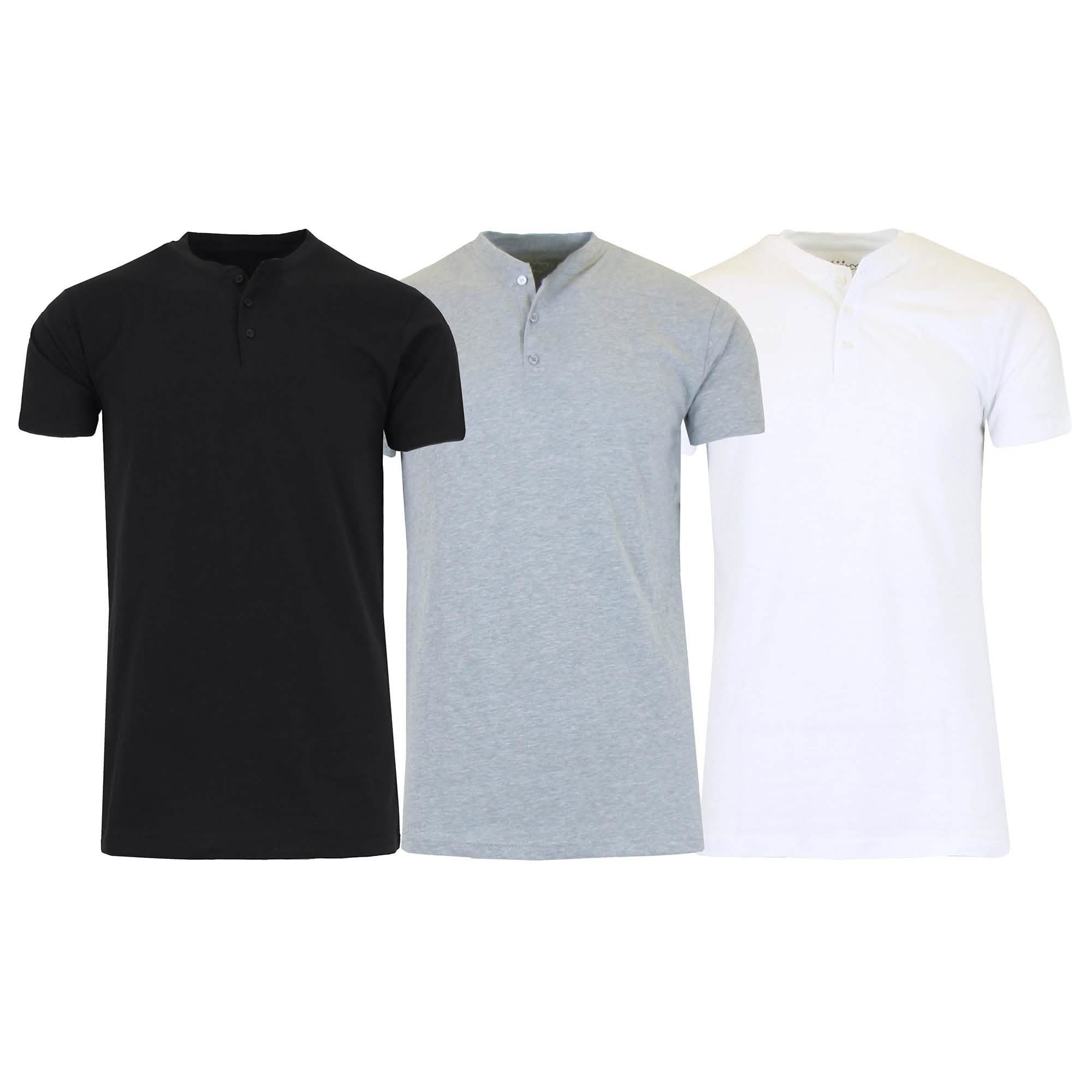 3-Pack Men's Slim Fitting Short Sleeve Henley Slub Tee Men's Clothing Black/Gray/White S - DailySale