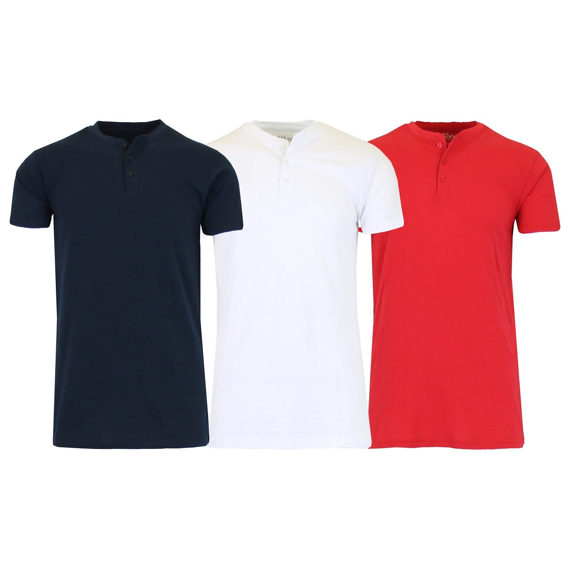 3-Pack Men's Slim Fitting Short Sleeve Henley Slub Tee Men's Clothing Navy/Red/White S - DailySale