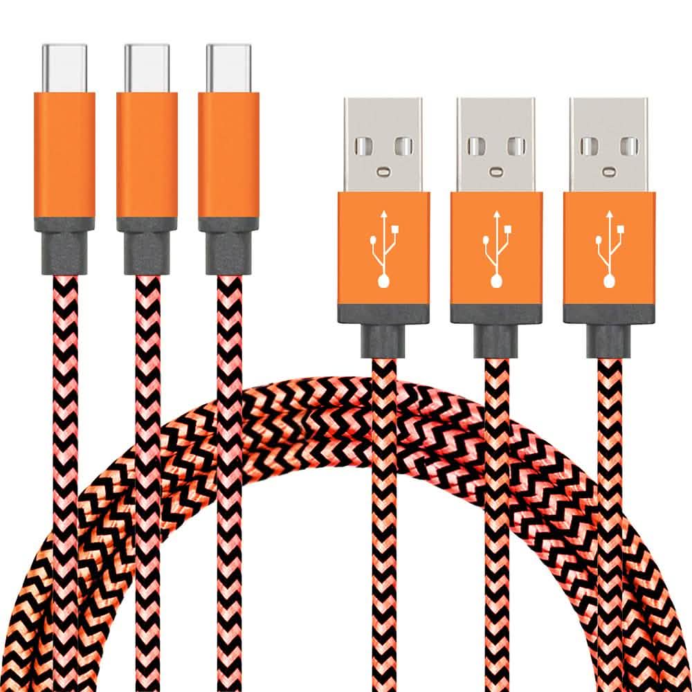 3-Pack: Nylon Braided Cables Phones & Accessories USB-C Orange - DailySale