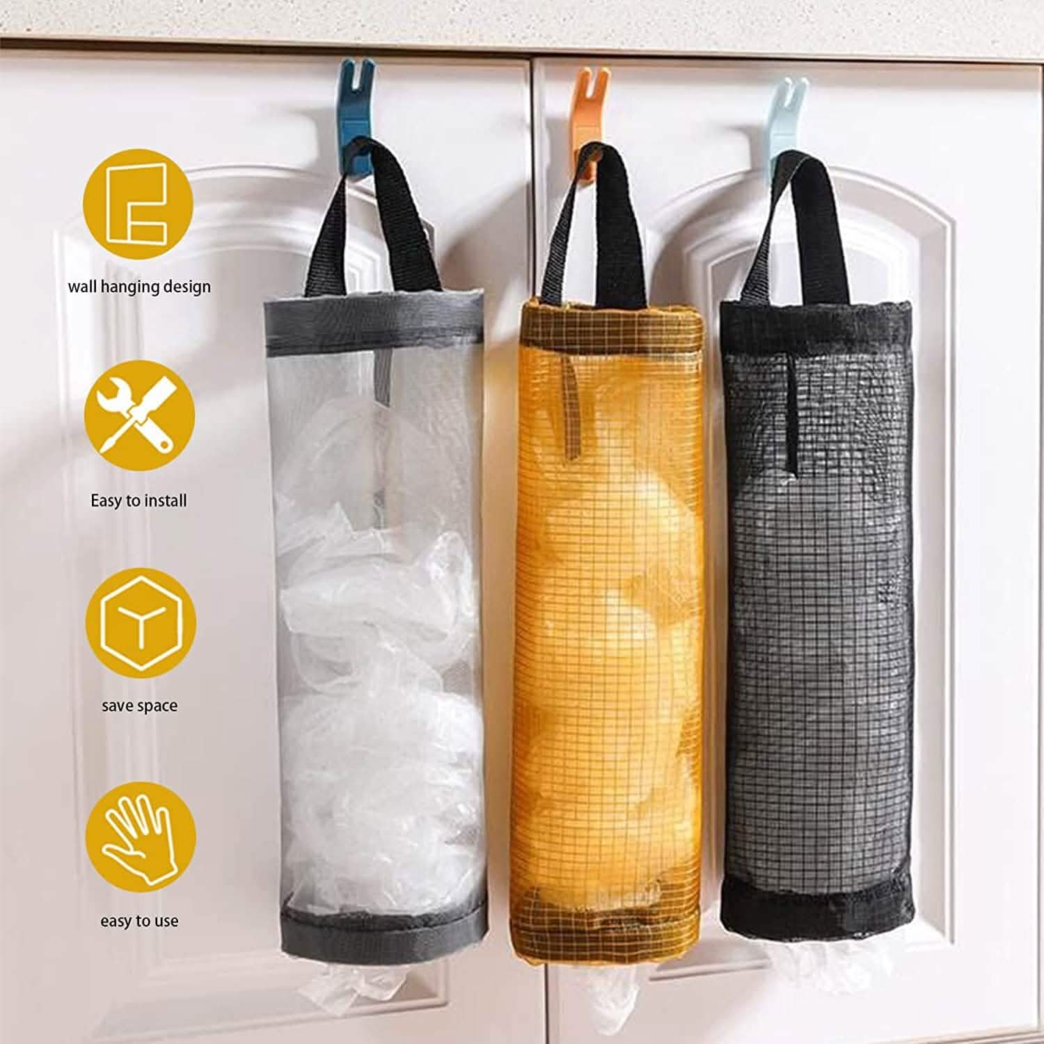3-Pack: Plastic Mesh Grocery Bag Holder Kitchen Storage - DailySale