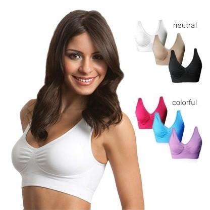 Single model wearing a white bra from the 3-Pack: Seamless Miracle Bras with Removable Pads - Assorted Color Sets