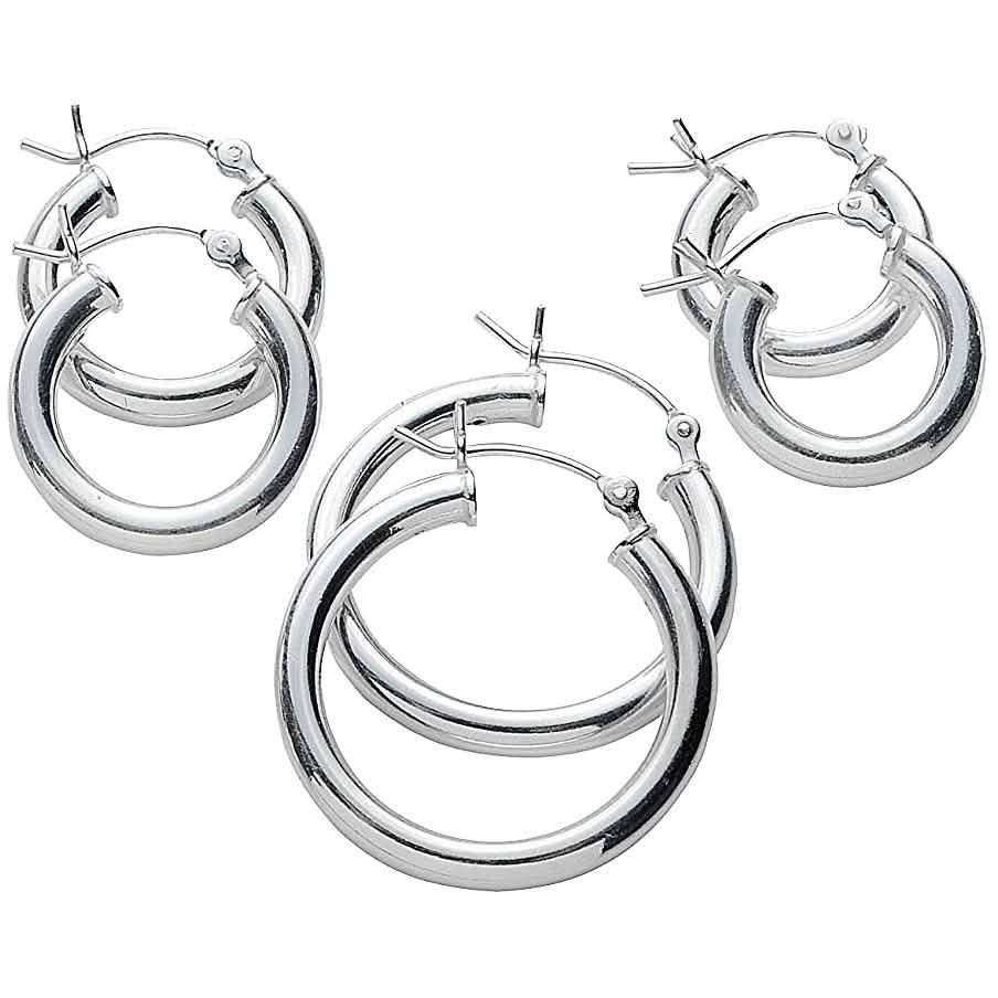 3-Pack: Sterling Silver Hoop Earrings Jewelry - DailySale