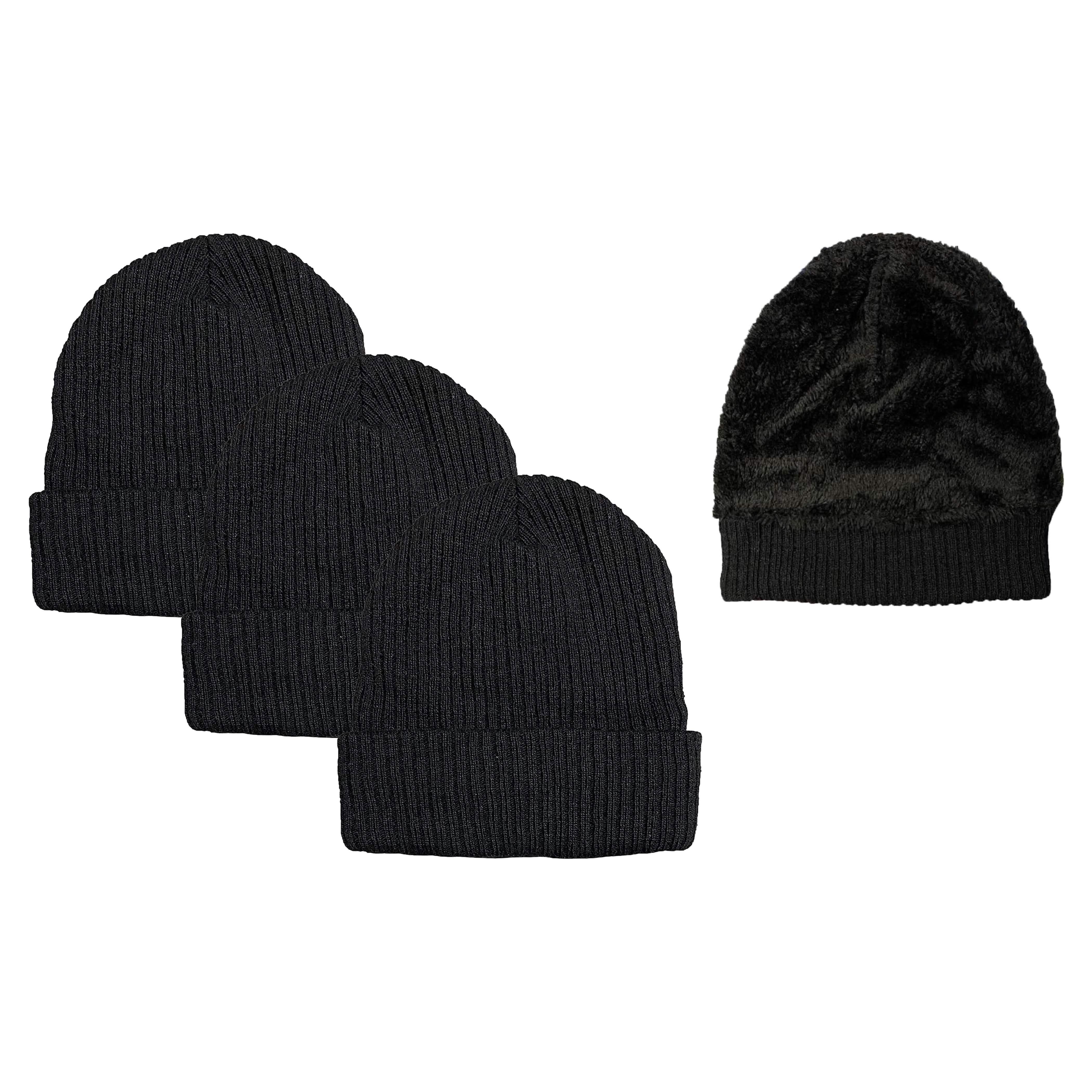 3-Pack: Unisex Black Sherpa Fleece-Lined Ribbed Beanie Hat Women's Accessories - DailySale