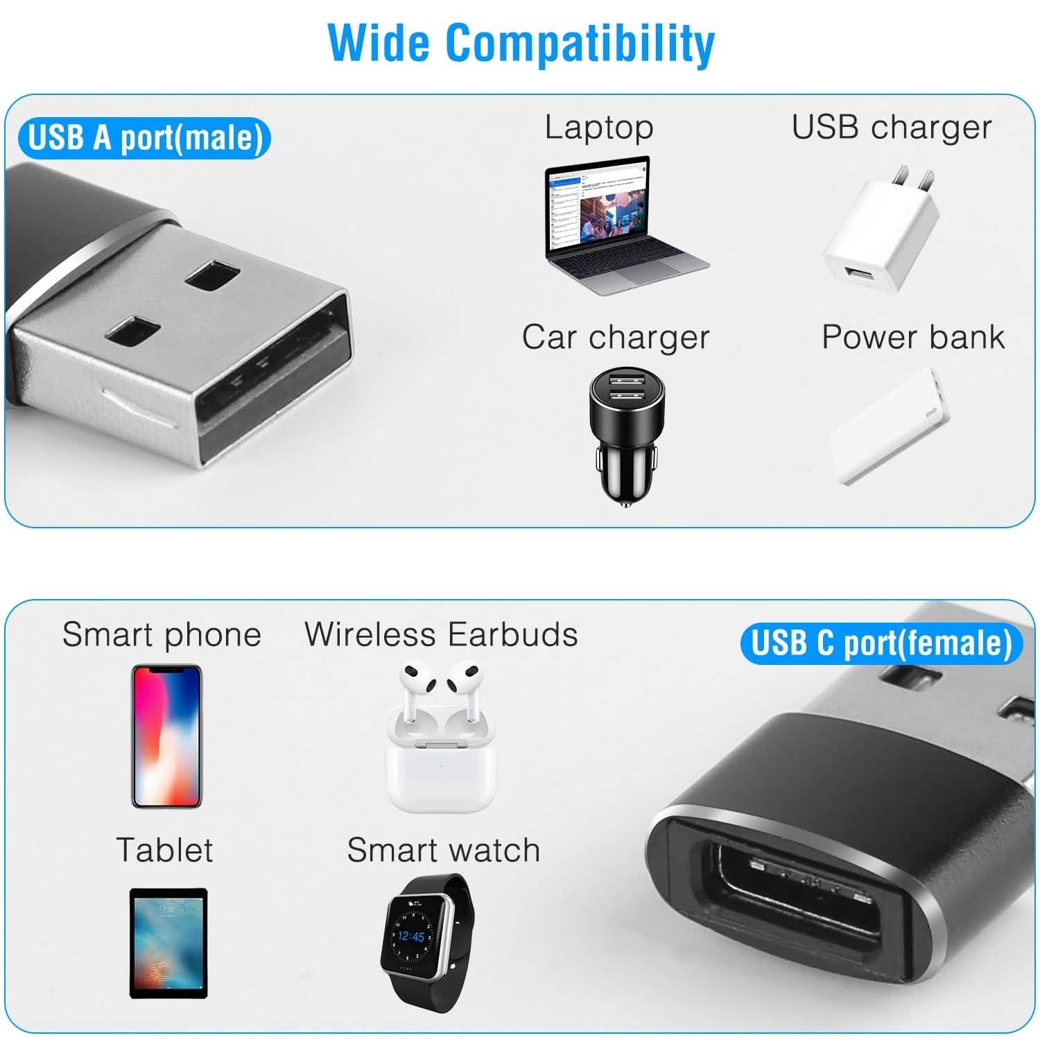 3-Pack: USB C Type-C Female to USB Type A Male Port Converter Mobile Accessories - DailySale