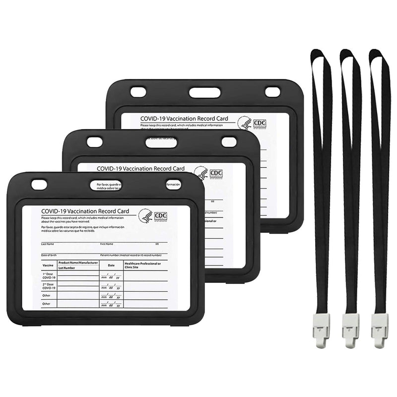 3-Pack: Waterproof Hard Case CDC Vaccination Card Immunization Record Holder With Lanyards Face Masks & PPE Black - DailySale
