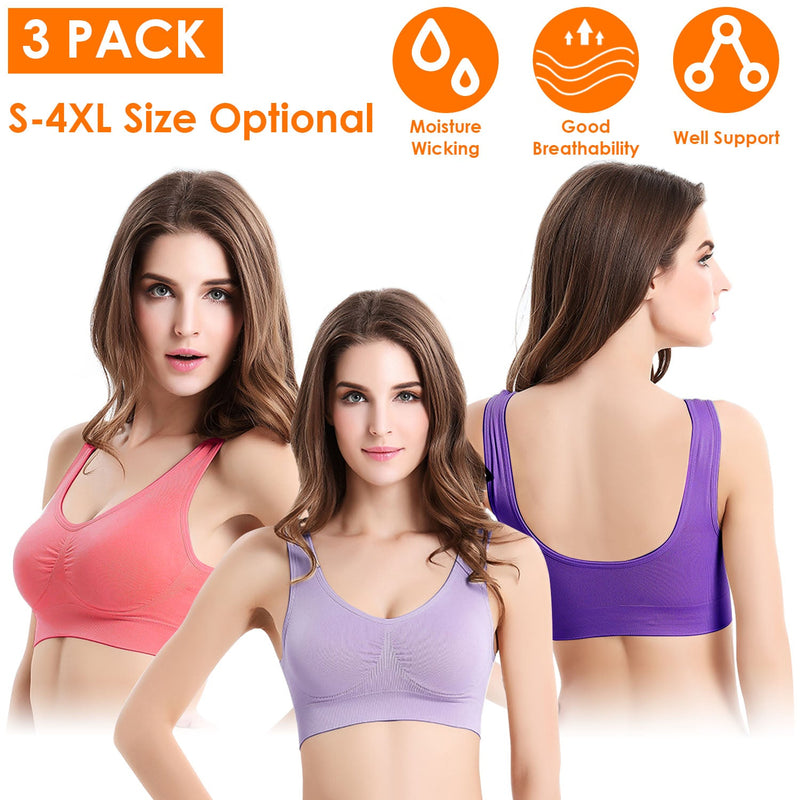 3-Pack: Women Seamless Wire-free Bra for Fitness Workout Women's Lingerie - DailySale