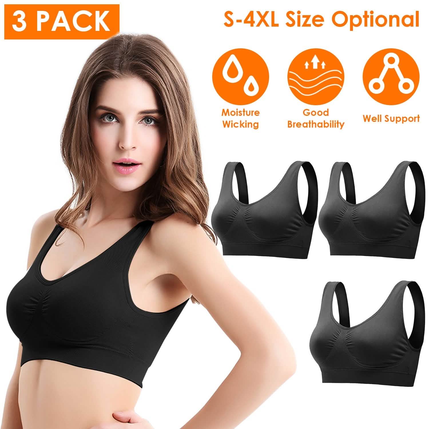 3-Pack: Women Seamless Wire-free Bra for Fitness Workout Women's Lingerie - DailySale