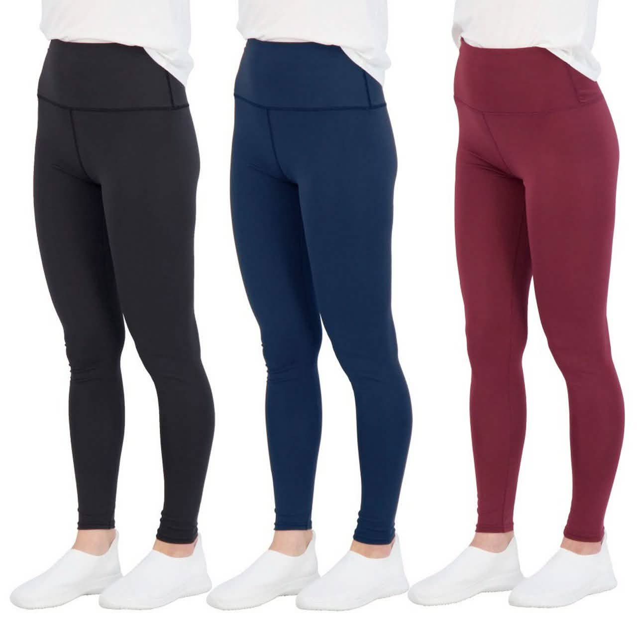 3-Pack: Women's Active Athletic Performance Leggings Women's Bottoms Black/Navy/Maroon S - DailySale