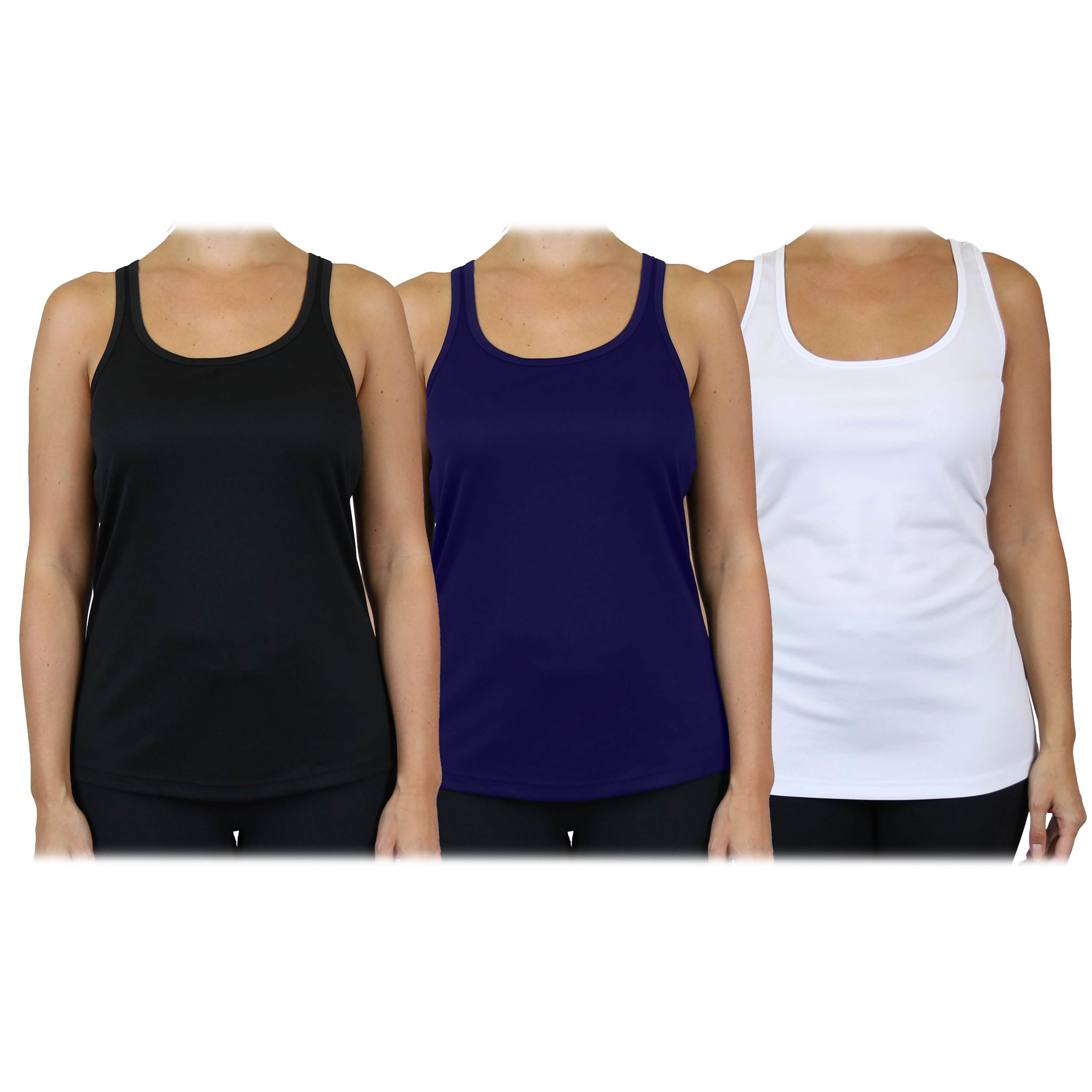 3-Pack: Women's Moisture Wicking Racerback Tank Women's Clothing Black/Navy/White S - DailySale