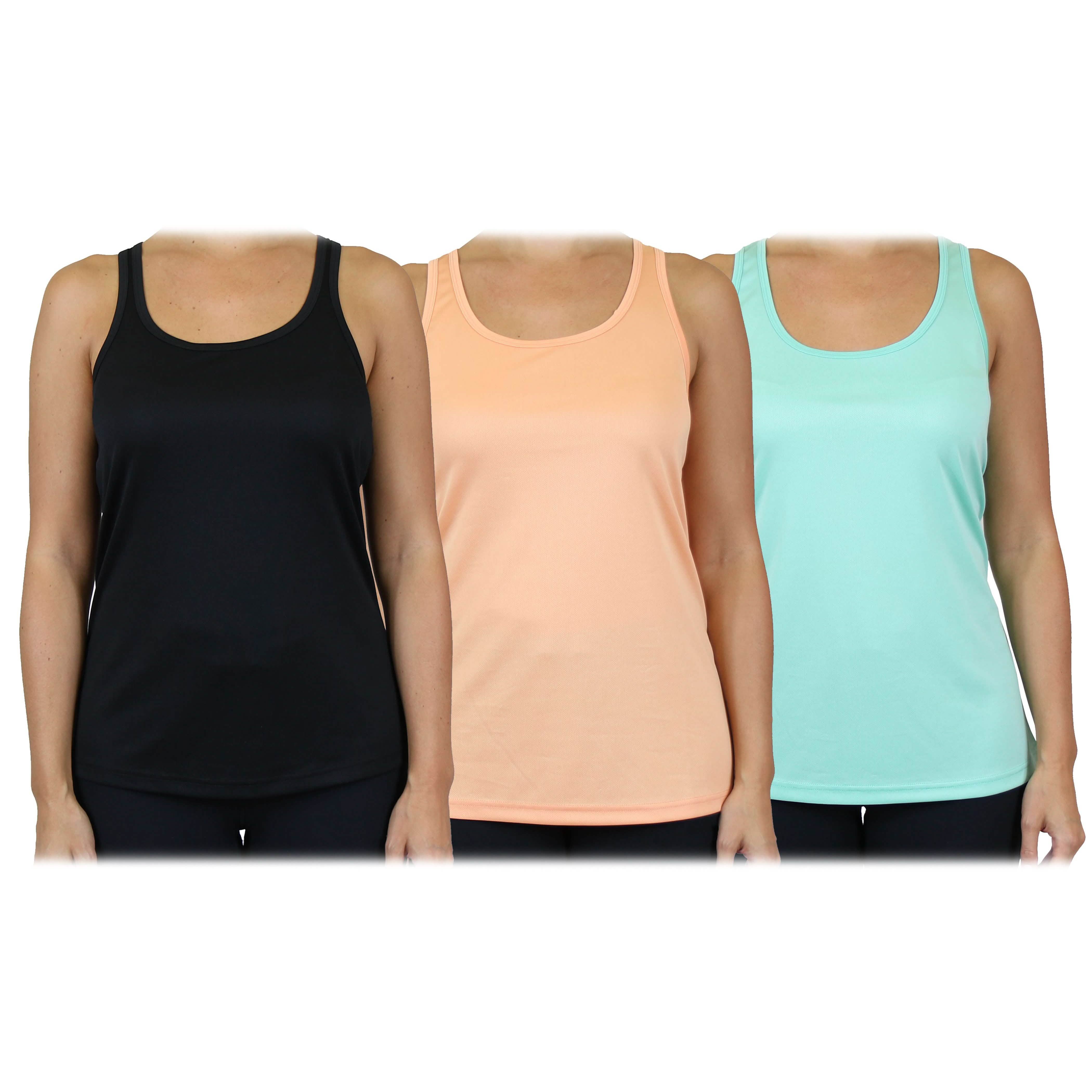 3-Pack: Women's Moisture Wicking Racerback Tank Women's Clothing Black/Peach/Mint S - DailySale