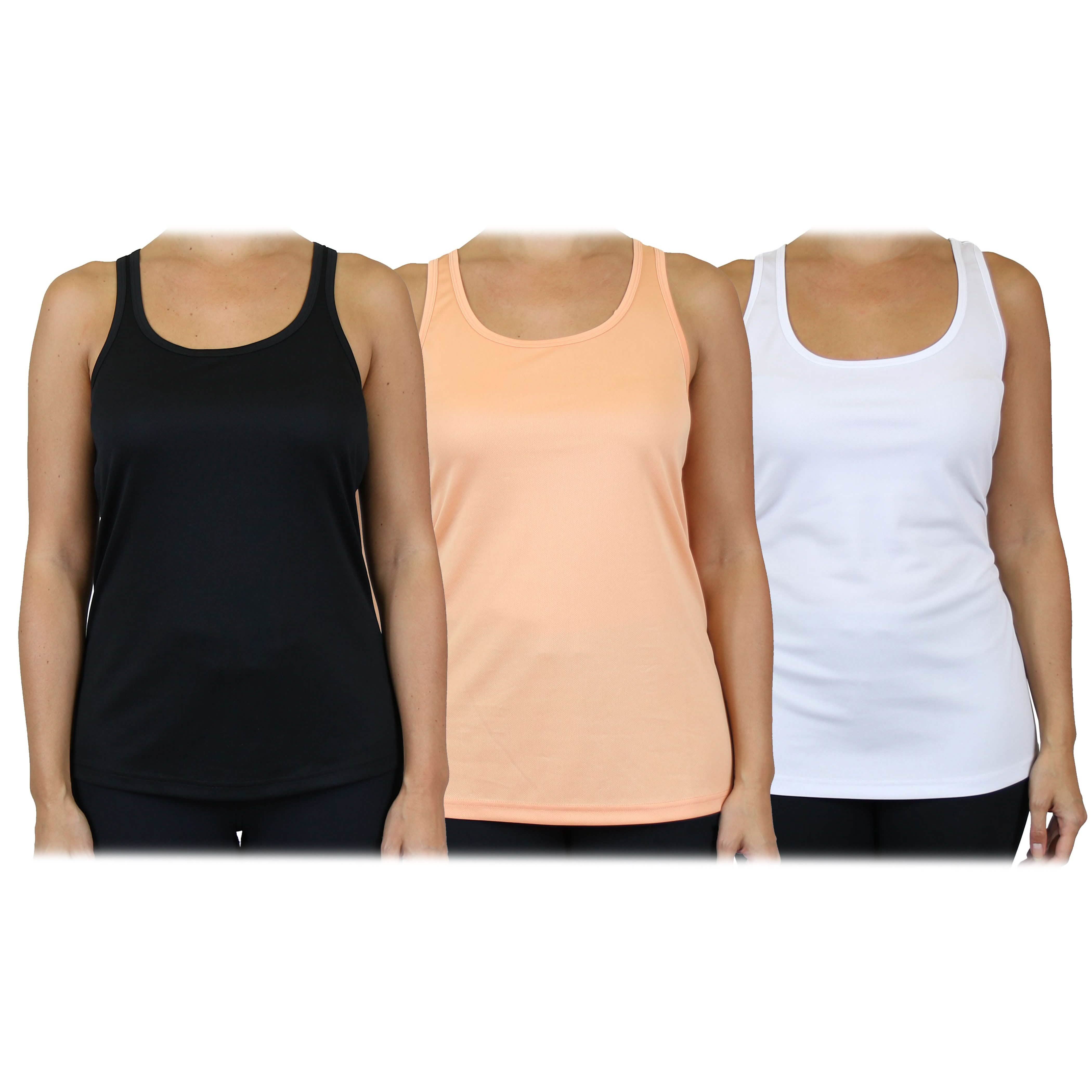 3-Pack: Women's Moisture Wicking Racerback Tank Women's Clothing Black/Peach/White S - DailySale