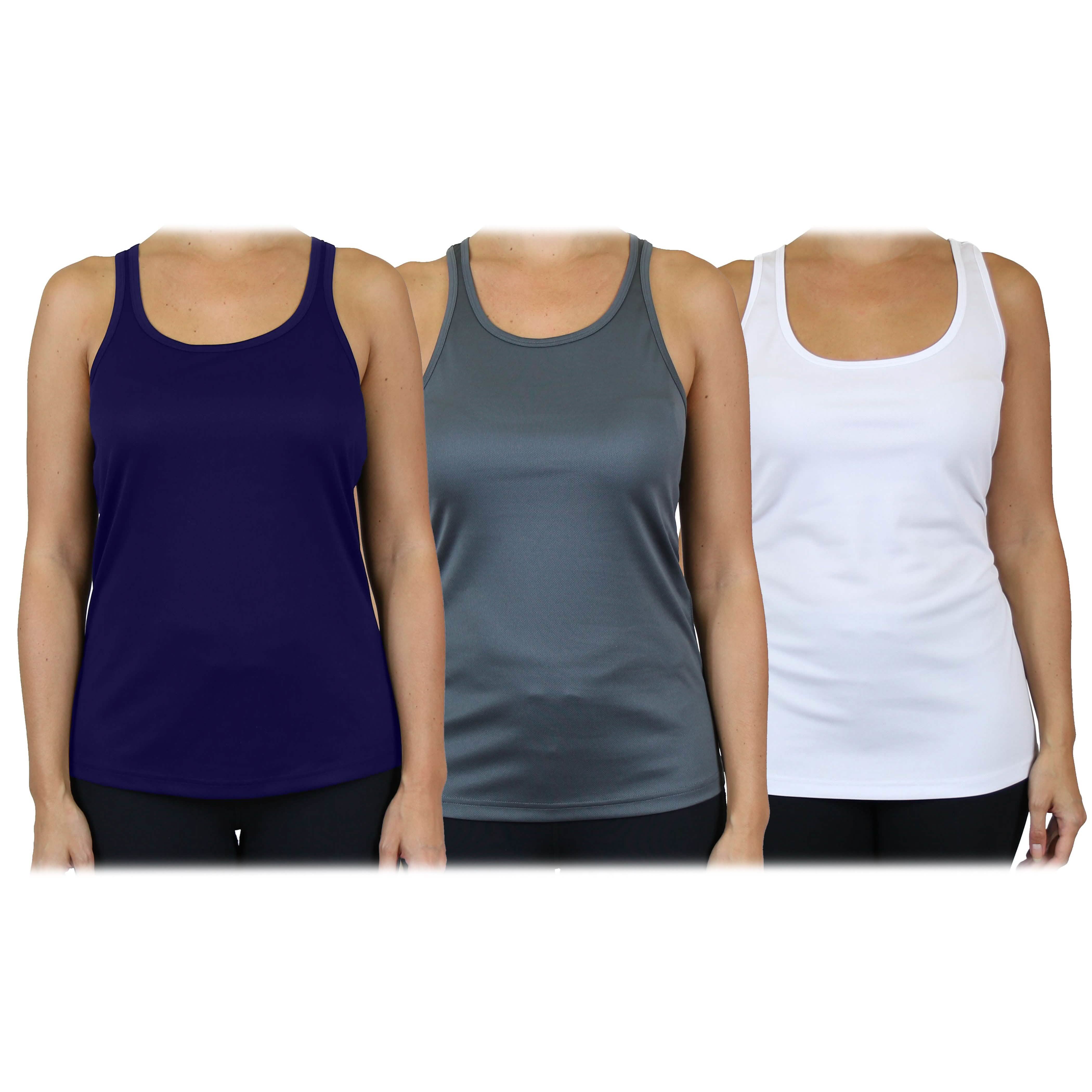 3-Pack: Women's Moisture Wicking Racerback Tank Women's Clothing Navy/Charcoal/White S - DailySale