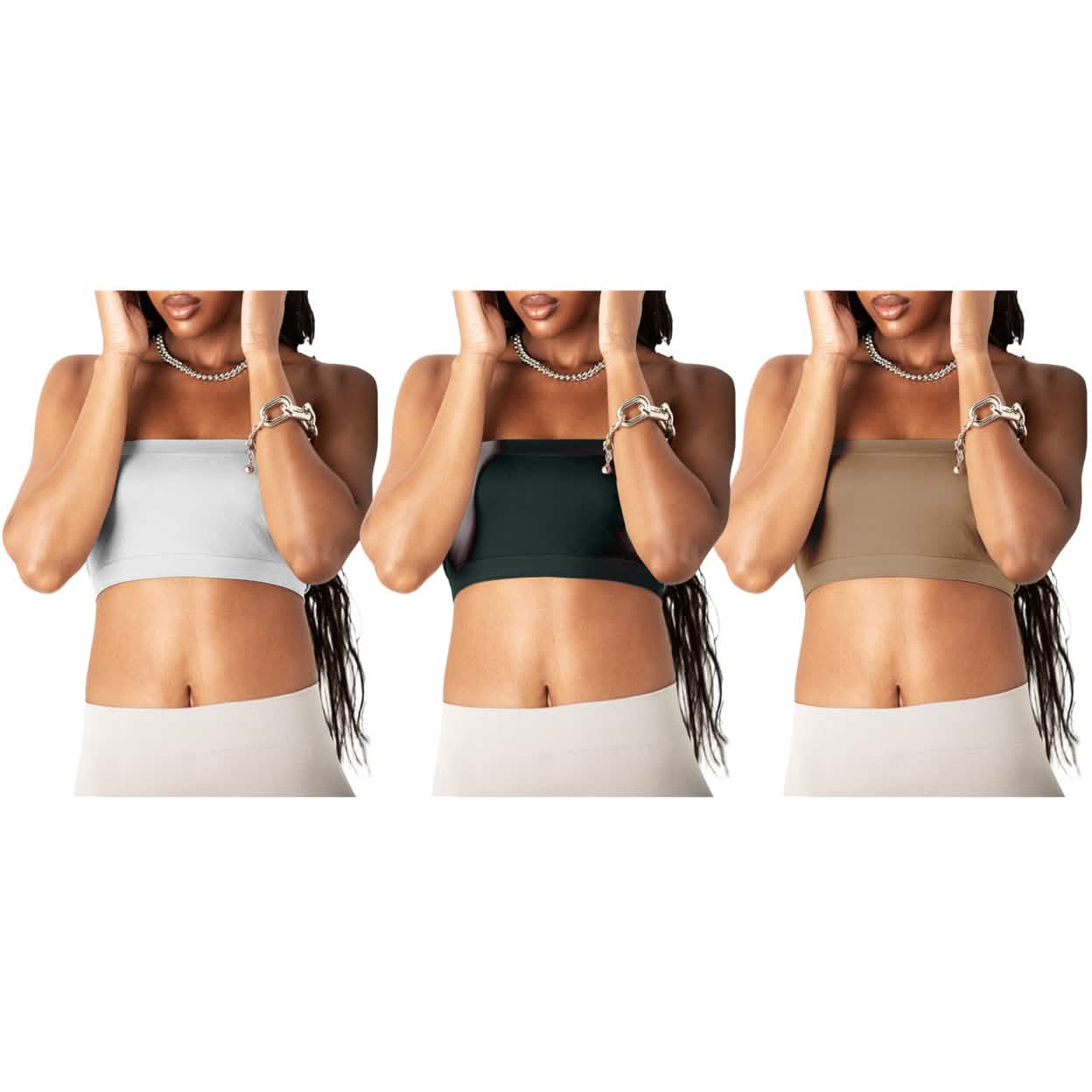3-Pack: Women's Seamless Strapless Bandeau Crop Tube Top Bra Bralettes Women's Swimwear & Lingerie - DailySale