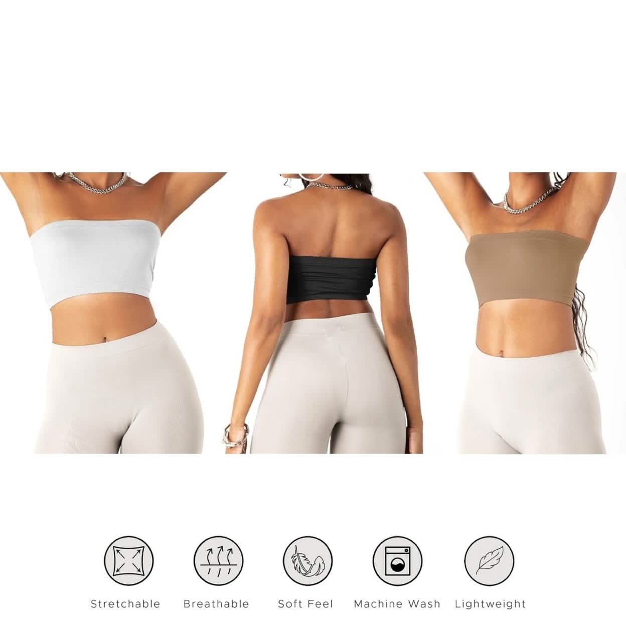 3-Pack: Women's Seamless Strapless Bandeau Crop Tube Top Bra Bralettes Women's Swimwear & Lingerie - DailySale