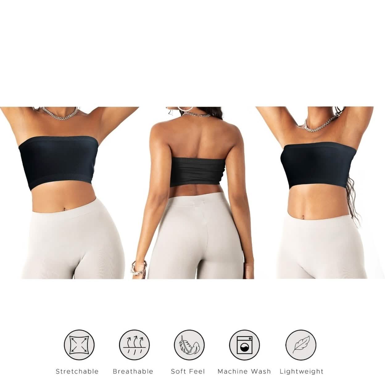 3-Pack: Women's Seamless Strapless Bandeau Crop Tube Top Bra Bralettes Women's Swimwear & Lingerie - DailySale