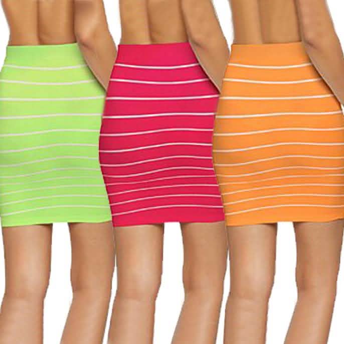3-Pack: Women's Striped Seamless Microfiber Slim Nylon Pull-On Closure Mini Skirts Women's Clothing - DailySale