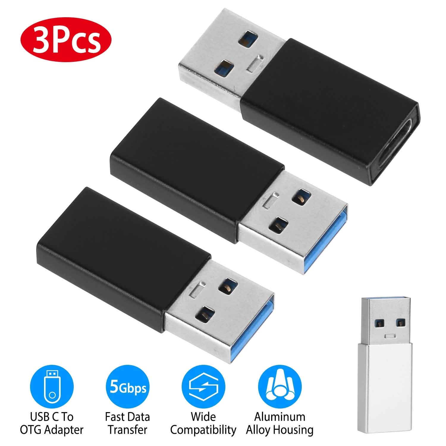 3-Packs: USB Type-C Male to USB A 3.0 OTG Male Port Converter Computer Accessories - DailySale