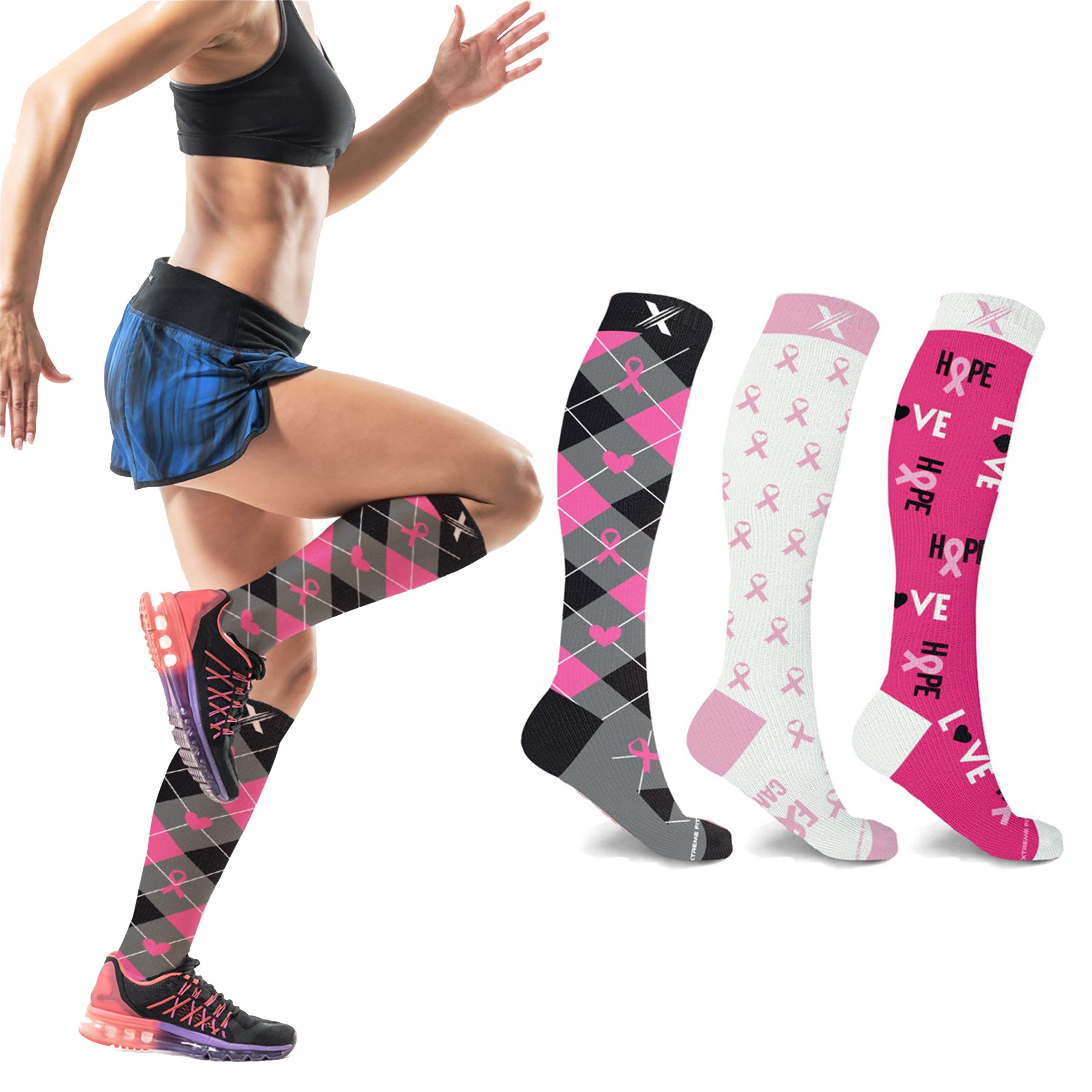 3-Pair: Breast Cancer Awareness Knee High Compression Socks Women's Shoes & Accessories - DailySale