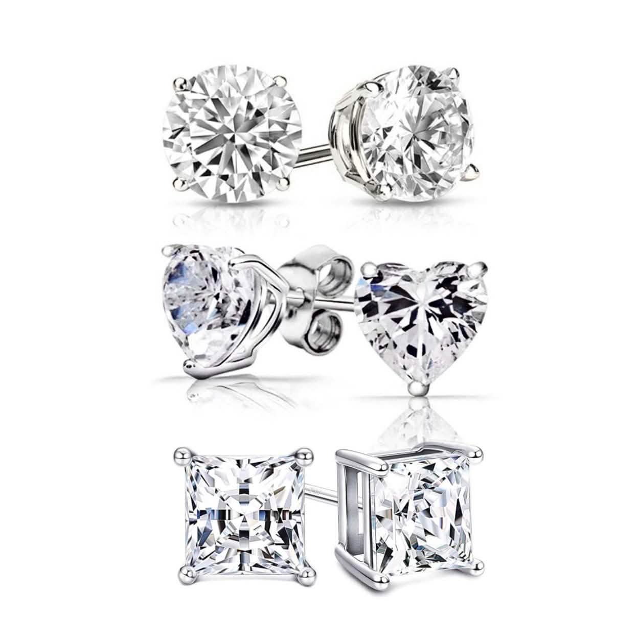 3-Pair Set: Sterling Silver Swarovski Elements Crystal Studs Earrings - DailySale