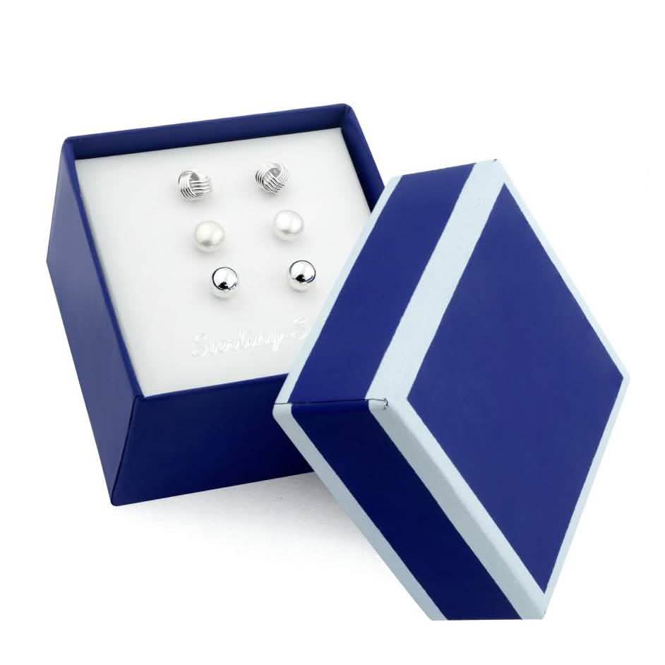 3-Pair Set: Sterling Silver Trio Stud Earring Set Earrings - DailySale