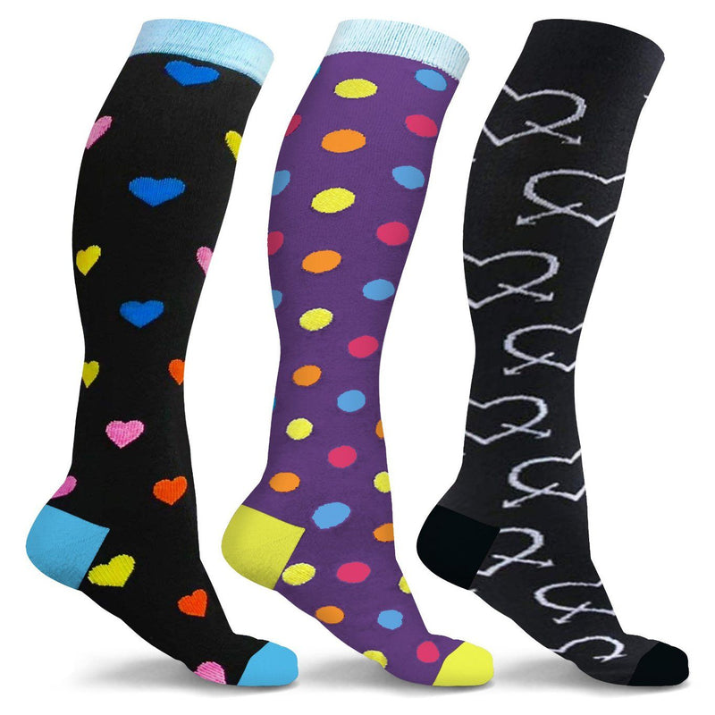 3-Pairs: DCF Unisex Fun and Patterned Knee-High Compression Socks Wellness & Fitness Set 3 S/M - DailySale