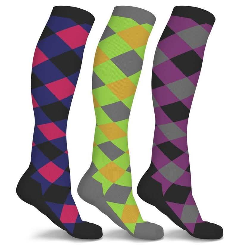 3-Pairs: Patterned Compression Socks - Assorted Styles and Sizes Wellness & Fitness S/M Argyle - DailySale