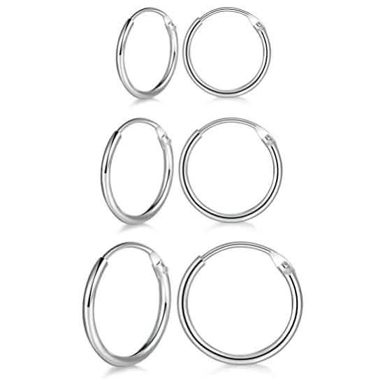3-Pairs: Sterling Silver Small Hoop Earrings Set Earrings - DailySale