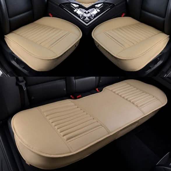 3-Piece: Breathable Bamboo PU Leather Car Seat Cover Automotive Beige - DailySale