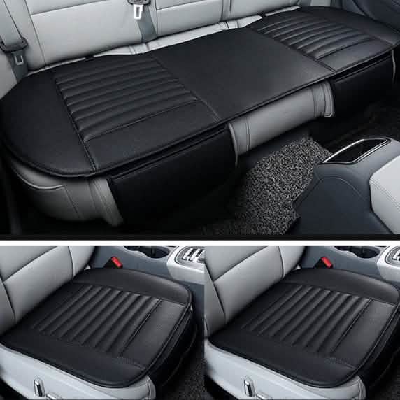 3-Piece: Breathable Bamboo PU Leather Car Seat Cover Automotive Black - DailySale
