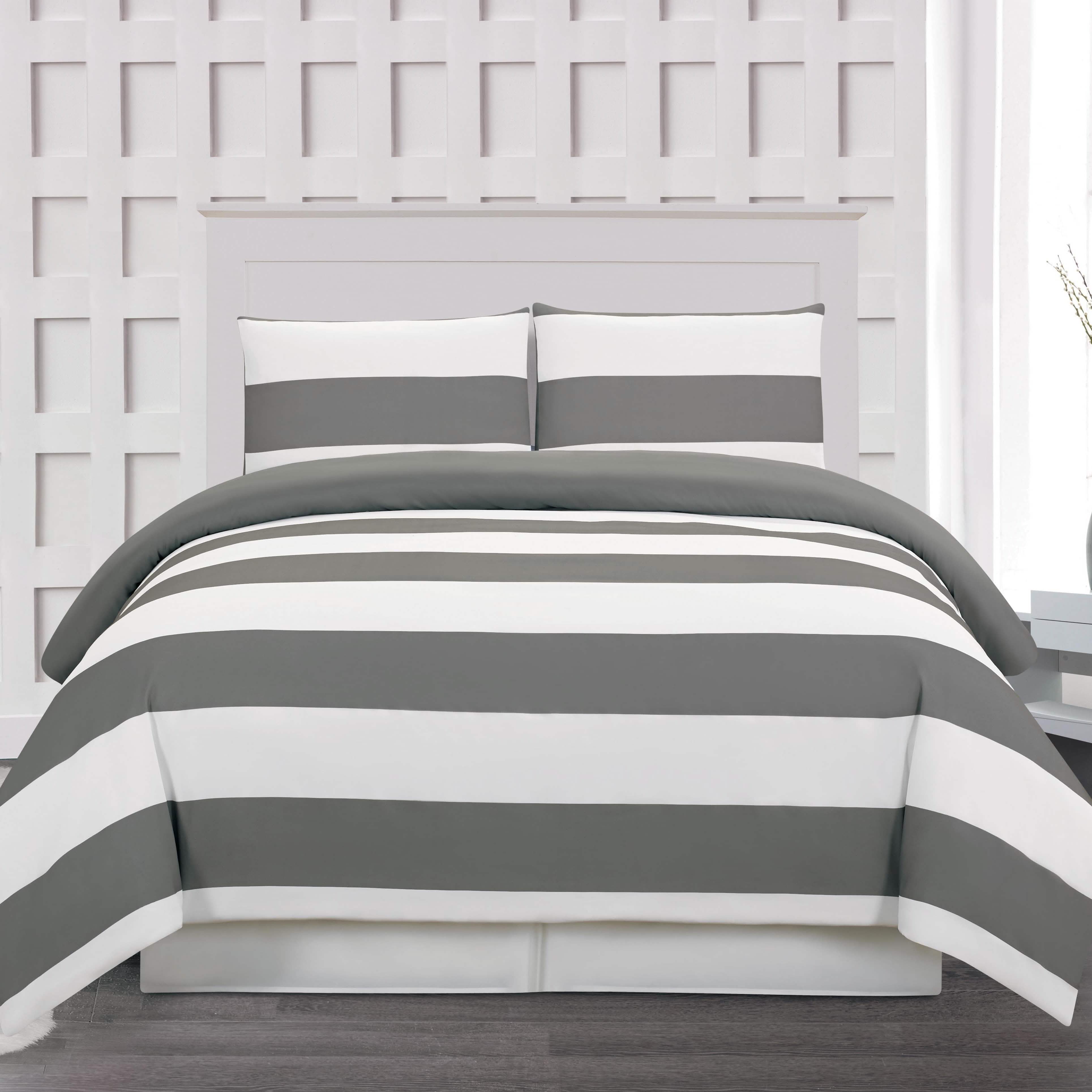3-Piece: Cabana Stripe Reversible Hypoallergenic Duvet Set Bedding Gray - DailySale