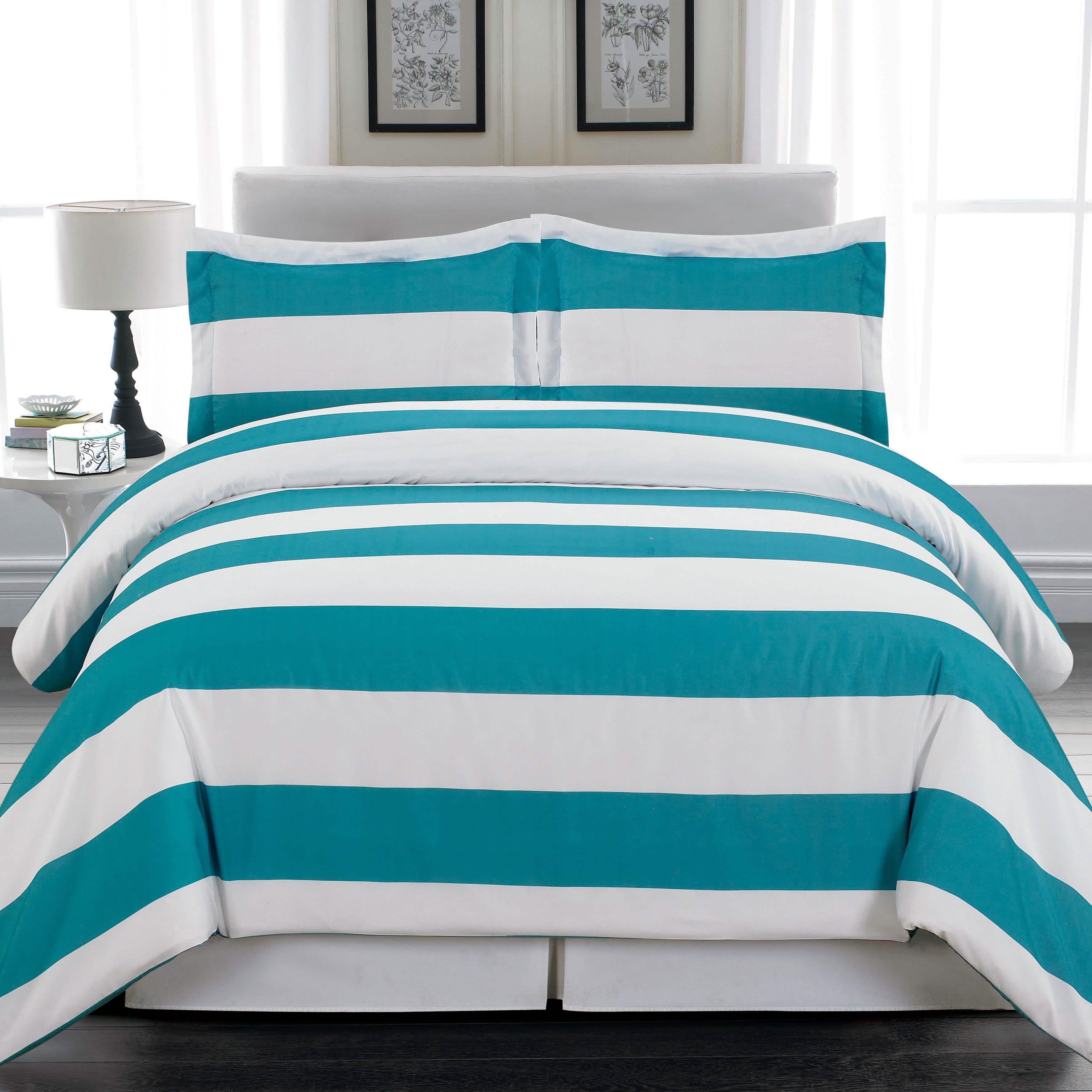 3-Piece: Cabana Stripe Reversible Hypoallergenic Duvet Set Bedding Teal - DailySale