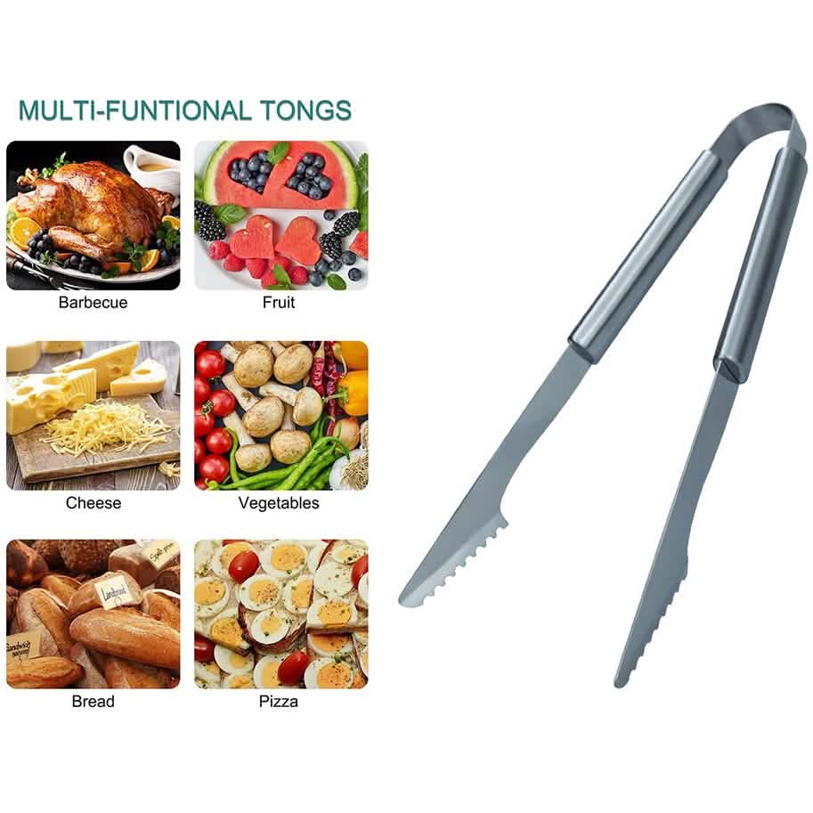 3-Piece: Heavy-Duty BBQ Grilling Stainless Steel Spatula Fork and Tongs Kitchen Tools & Gadgets - DailySale