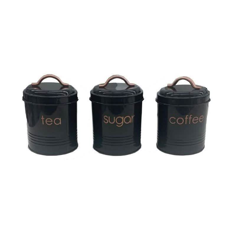 3-Piece: Metal and Copper Coffee Tea Sugar Canister Set Kitchen & Dining Black - DailySale