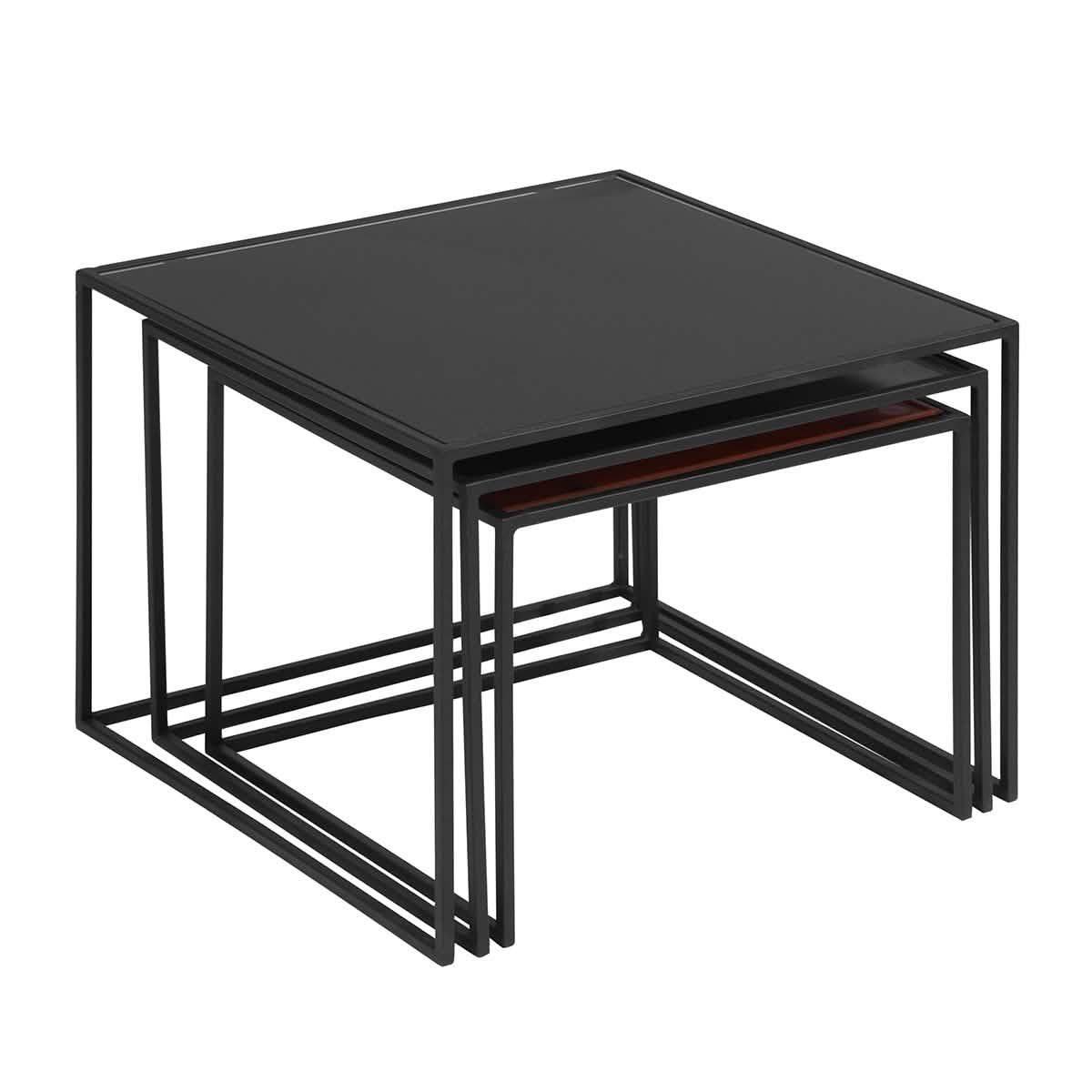 3-Piece: Mirror Top Nesting Coffee Table End Desk/Side Table Set in Black Steel Tube Furniture & Decor - DailySale