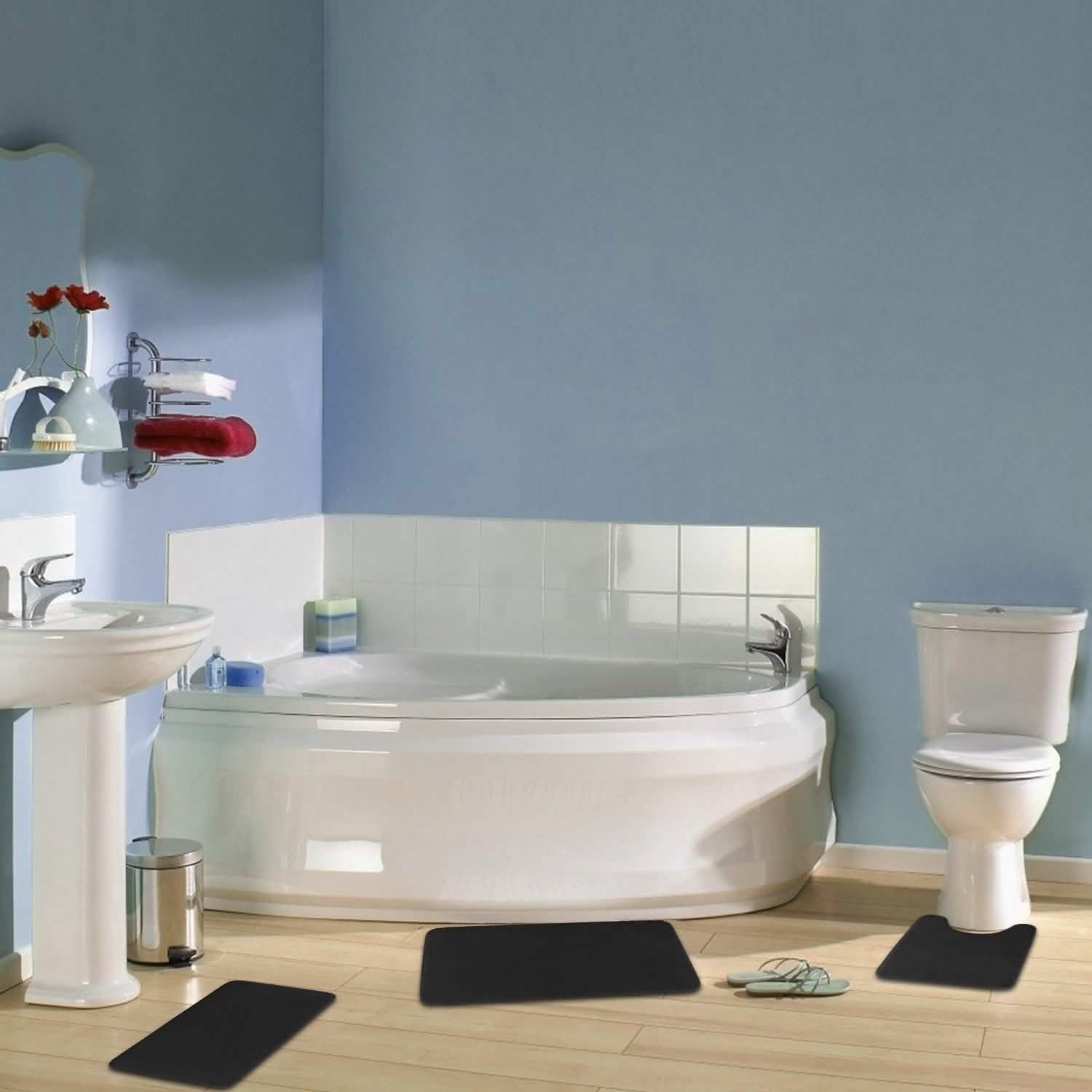 3-Piece Set: Bathroom Rug Set Plush Velvet Bath Carpet Bath - DailySale