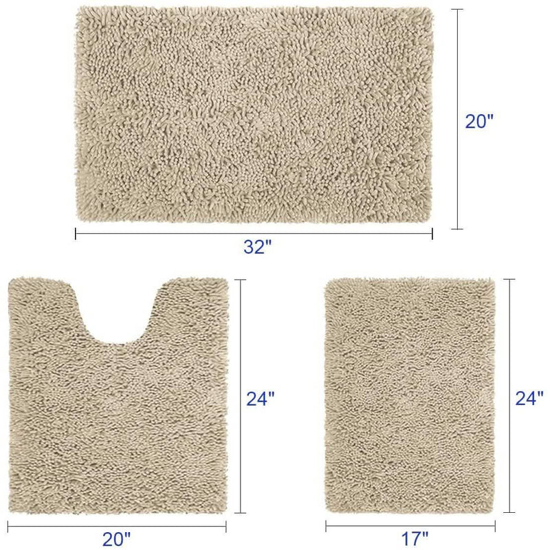 3-Piece Set: Bathroom Rugs Set Ultra Soft Non Slip and Absorbent Chenille Bath - DailySale