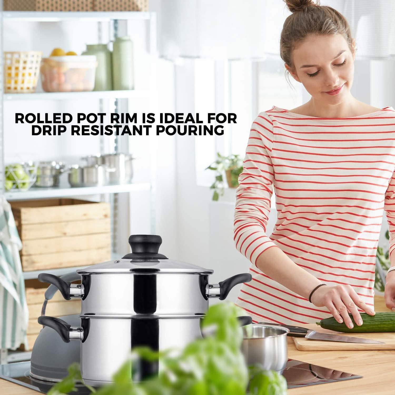 3-Piece Set: Chef's Star Stainless Steel Cookware 2 Quart Steamer Basket Set Kitchen & Dining - DailySale