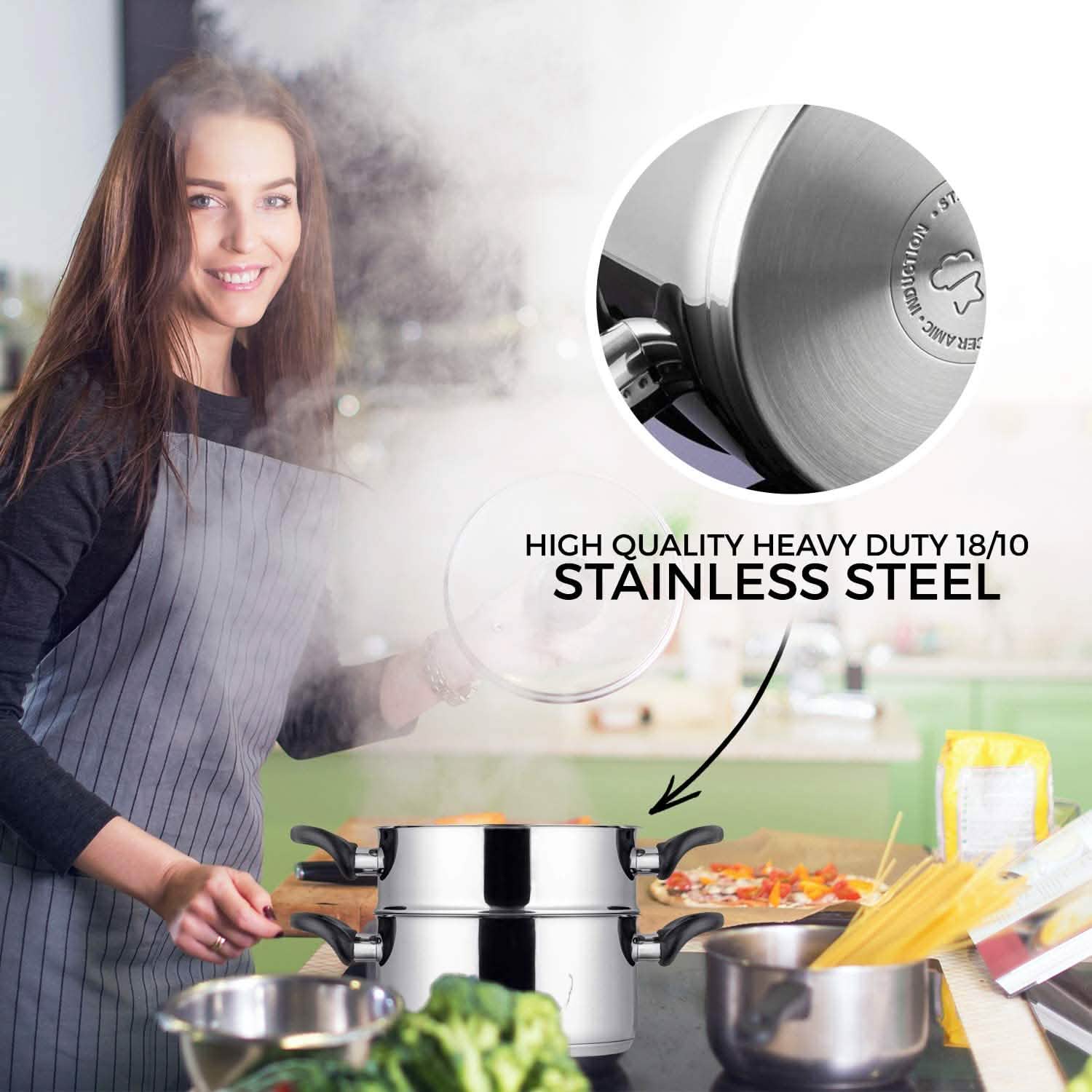 3-Piece Set: Chef's Star Stainless Steel Cookware 2 Quart Steamer Basket Set Kitchen & Dining - DailySale