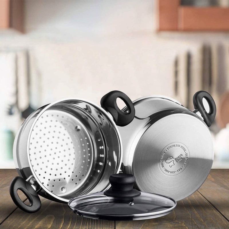 3-Piece Set: Chef's Star Stainless Steel Cookware 2 Quart Steamer Basket Set Kitchen & Dining - DailySale