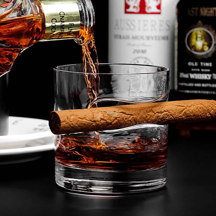 3-Piece Set: Cigar-Holding Whiskey Glasses with Cigar Cutter Wine & Dining - DailySale